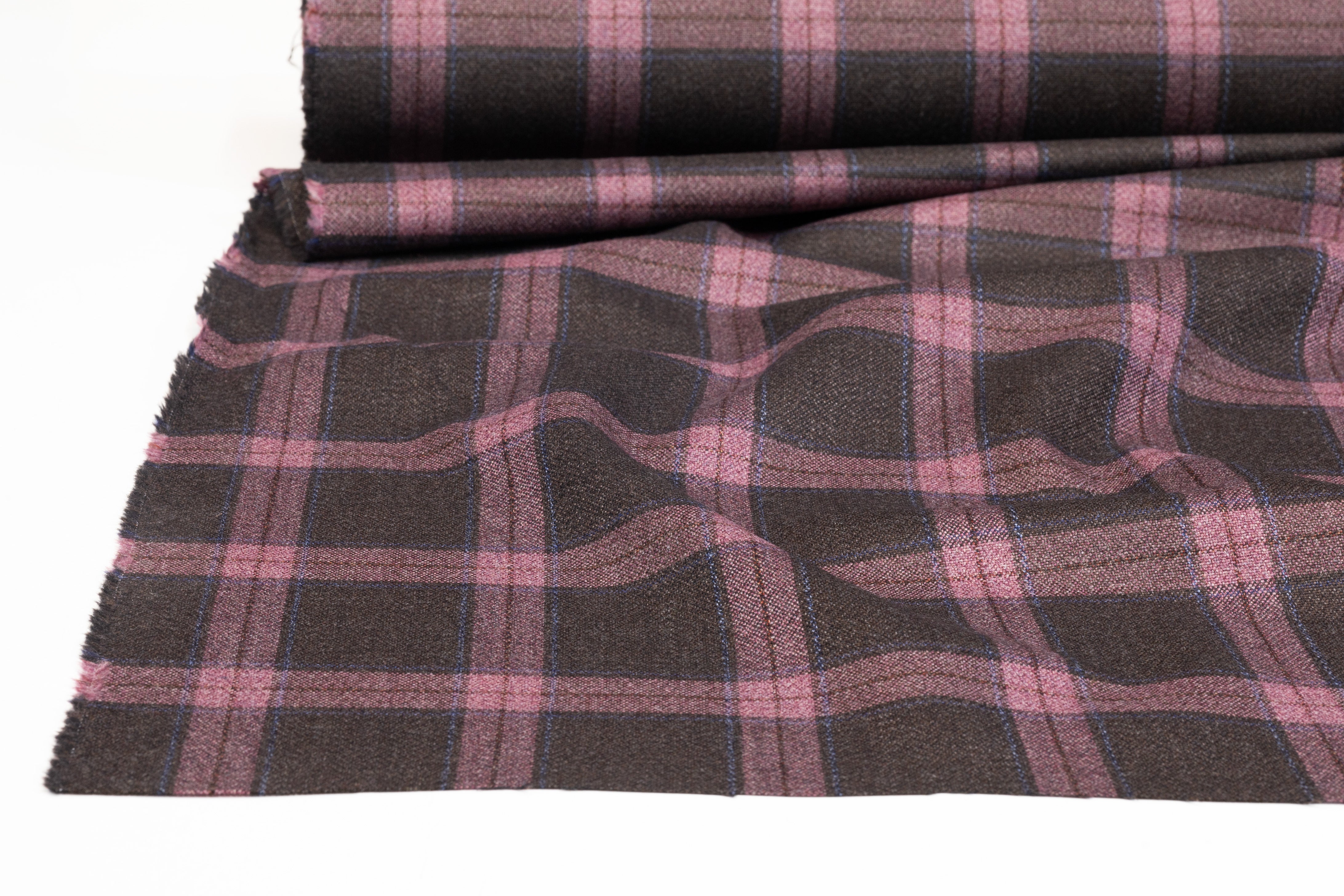 Plaid Italian Wool Suiting - Mauve / Brown