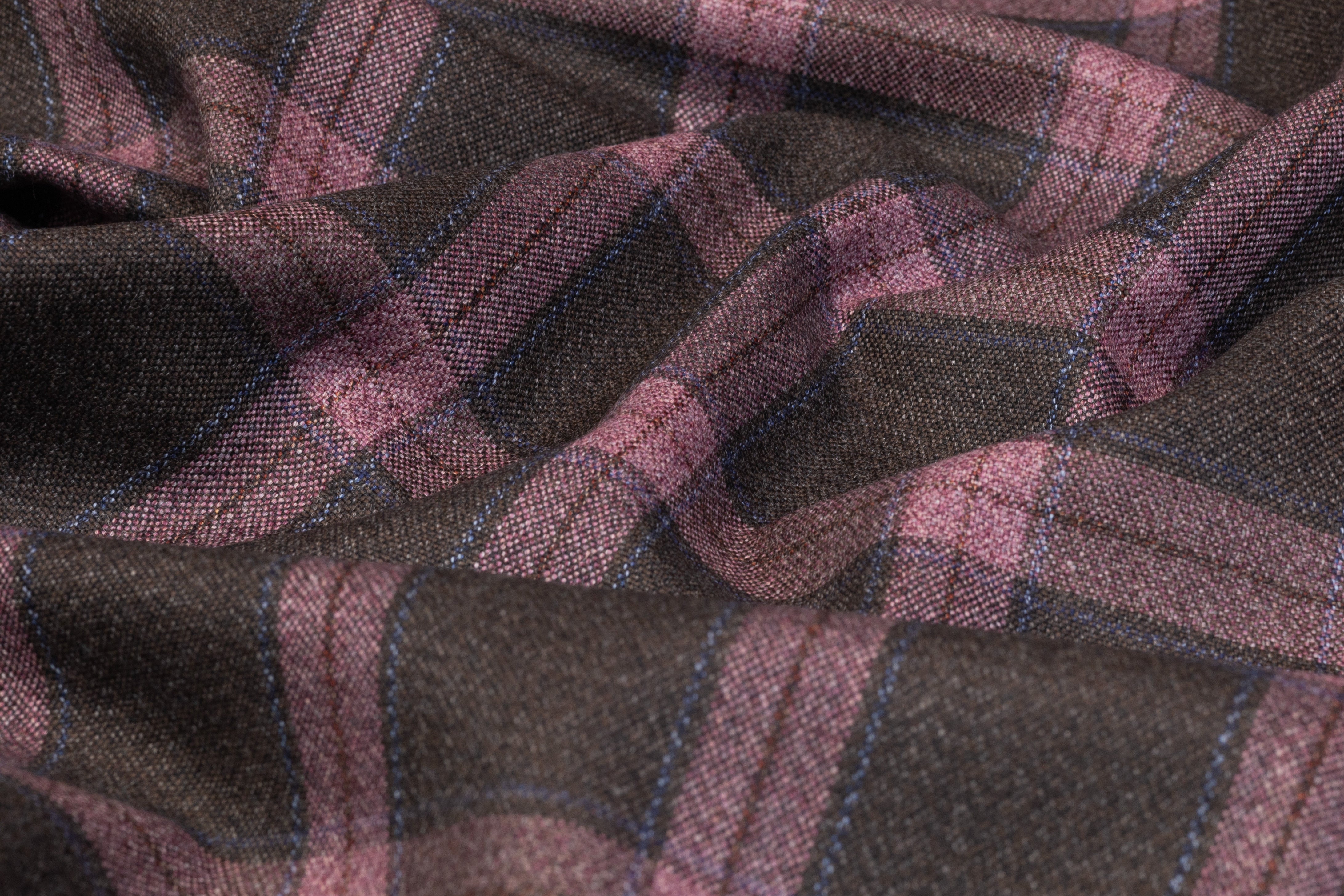 Plaid Italian Wool Suiting - Mauve / Brown