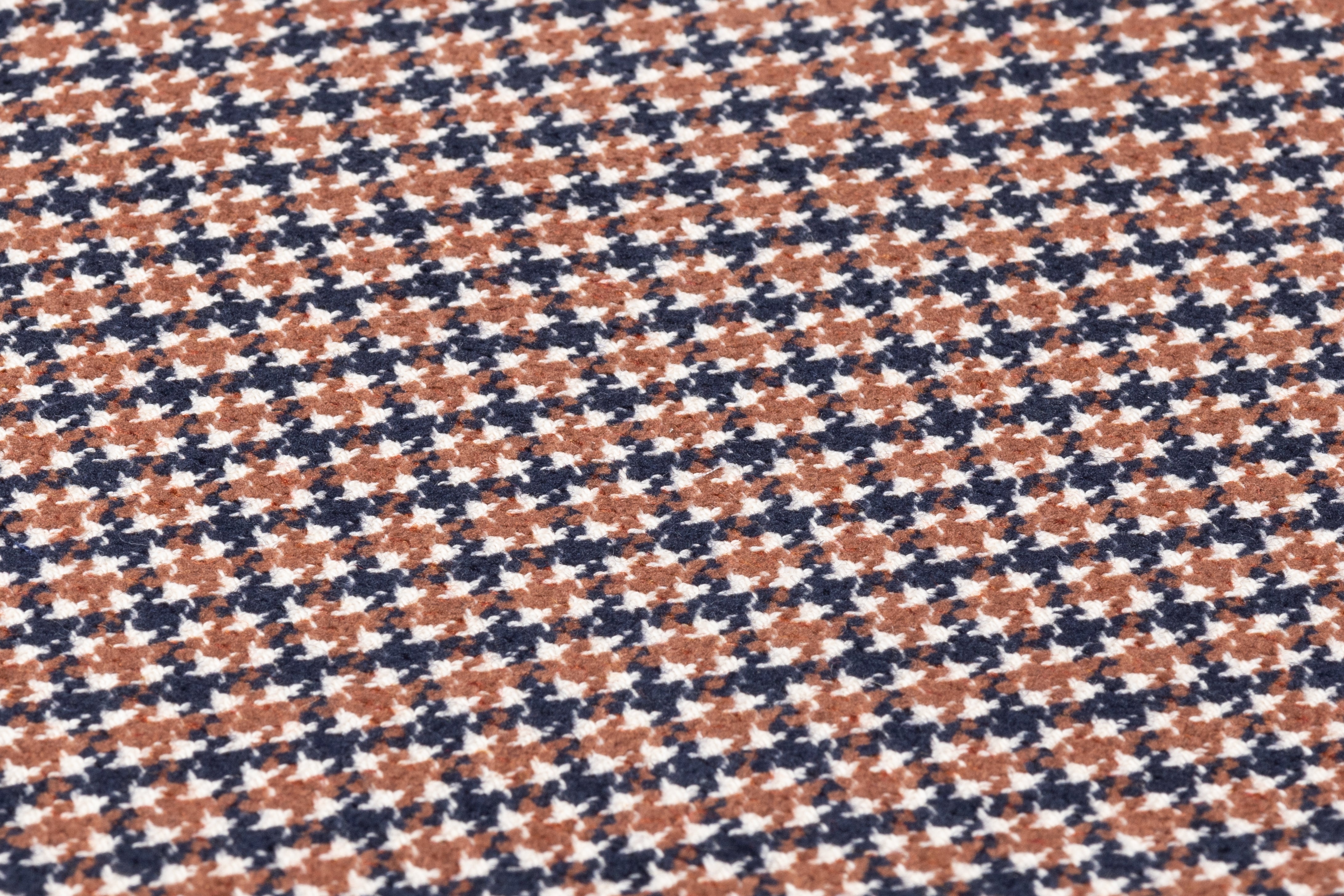 Houndstooth Italian Wool Cotton Tweed - Navy / Brown / White