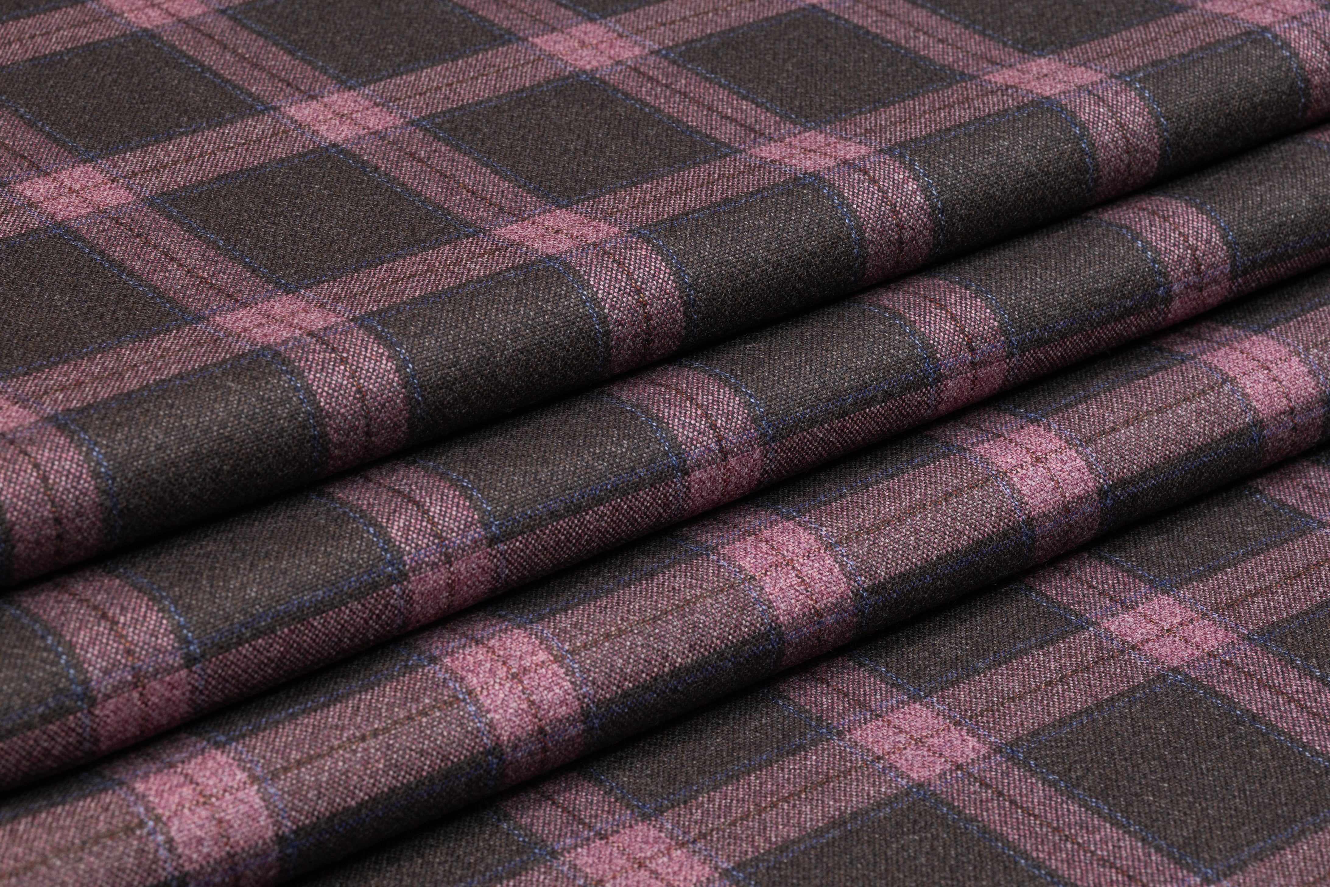 Plaid Italian Wool Suiting - Mauve / Brown