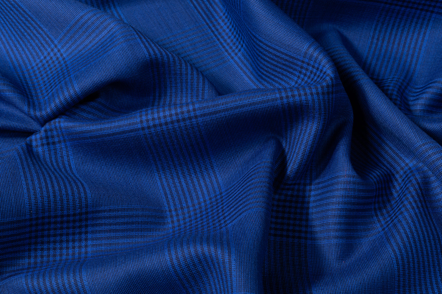 Double Faced Plaid Wool and Silk Suiting - Blue / Black