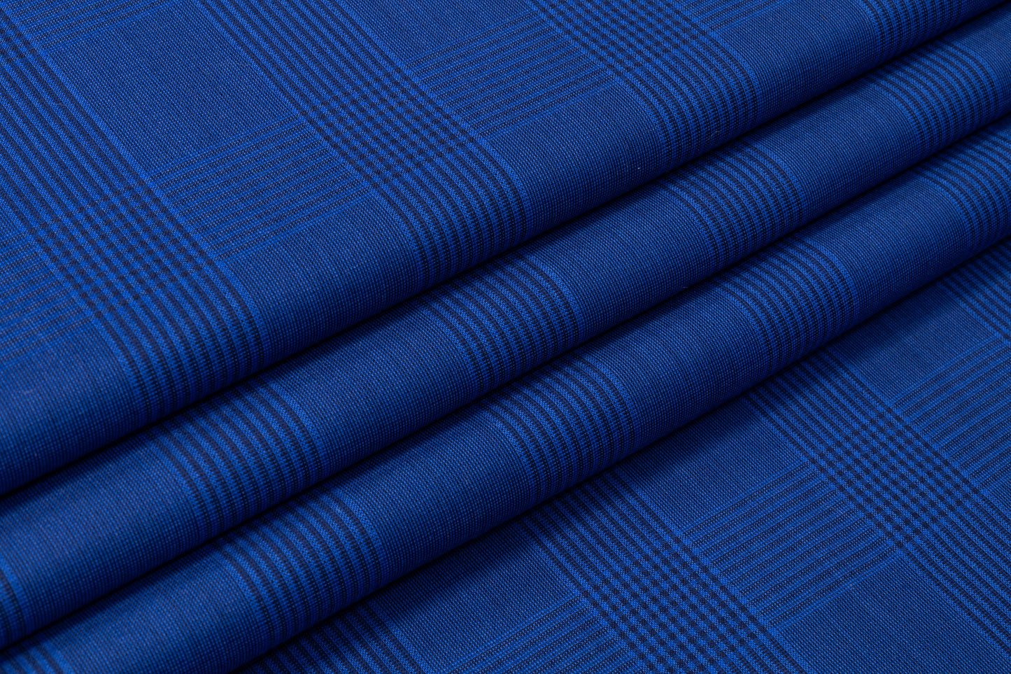 Double Faced Plaid Wool and Silk Suiting - Blue / Black