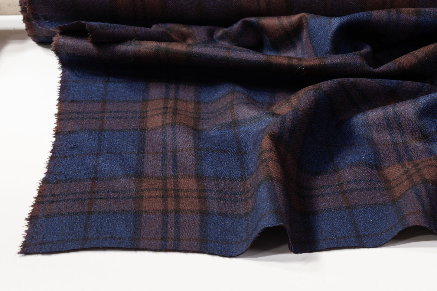 Double Faced Checked Italian Wool - Blue / Brown