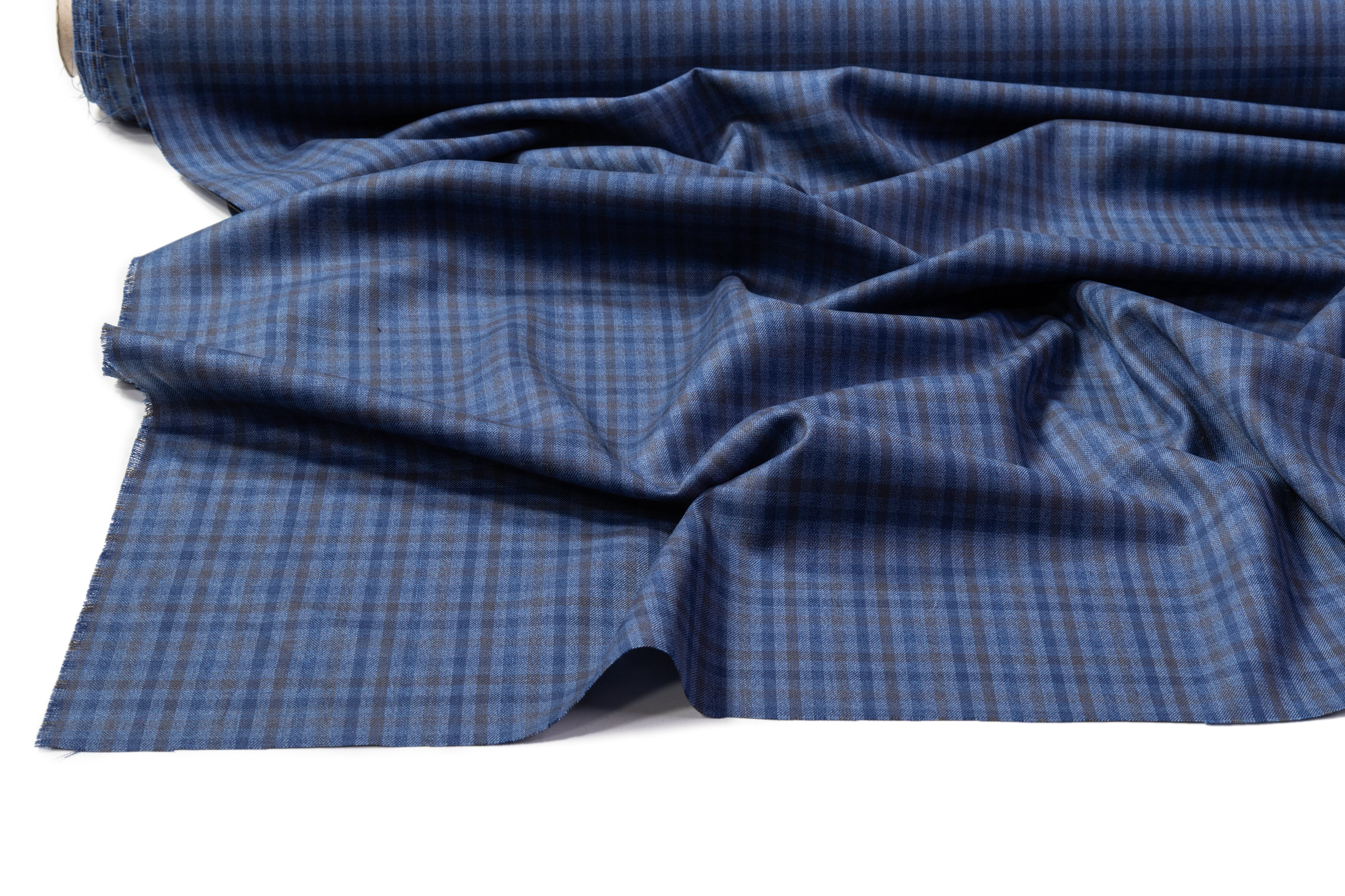 Checked Italian Wool Suiting - Blue