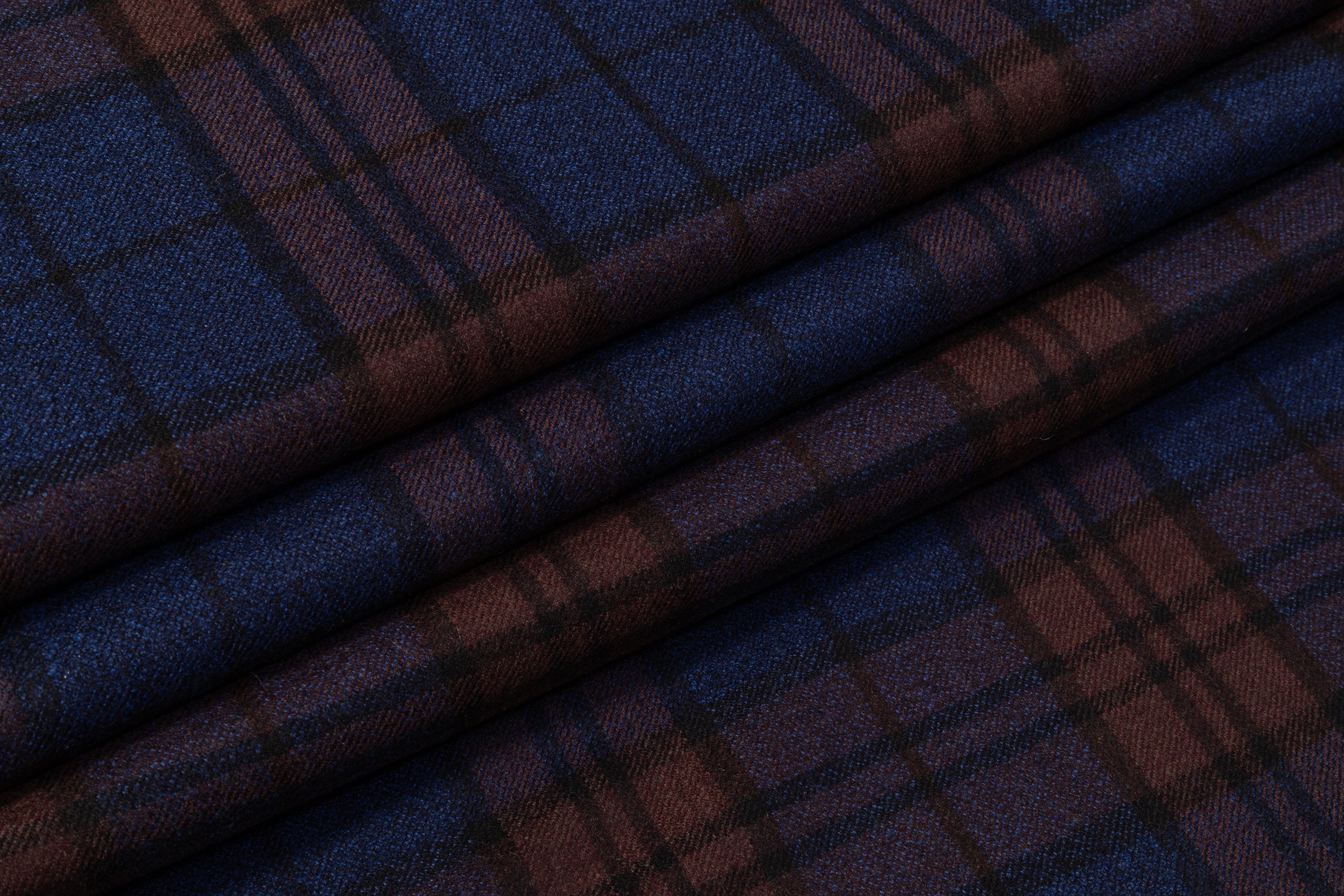 Double Faced Checked Italian Wool - Blue / Brown