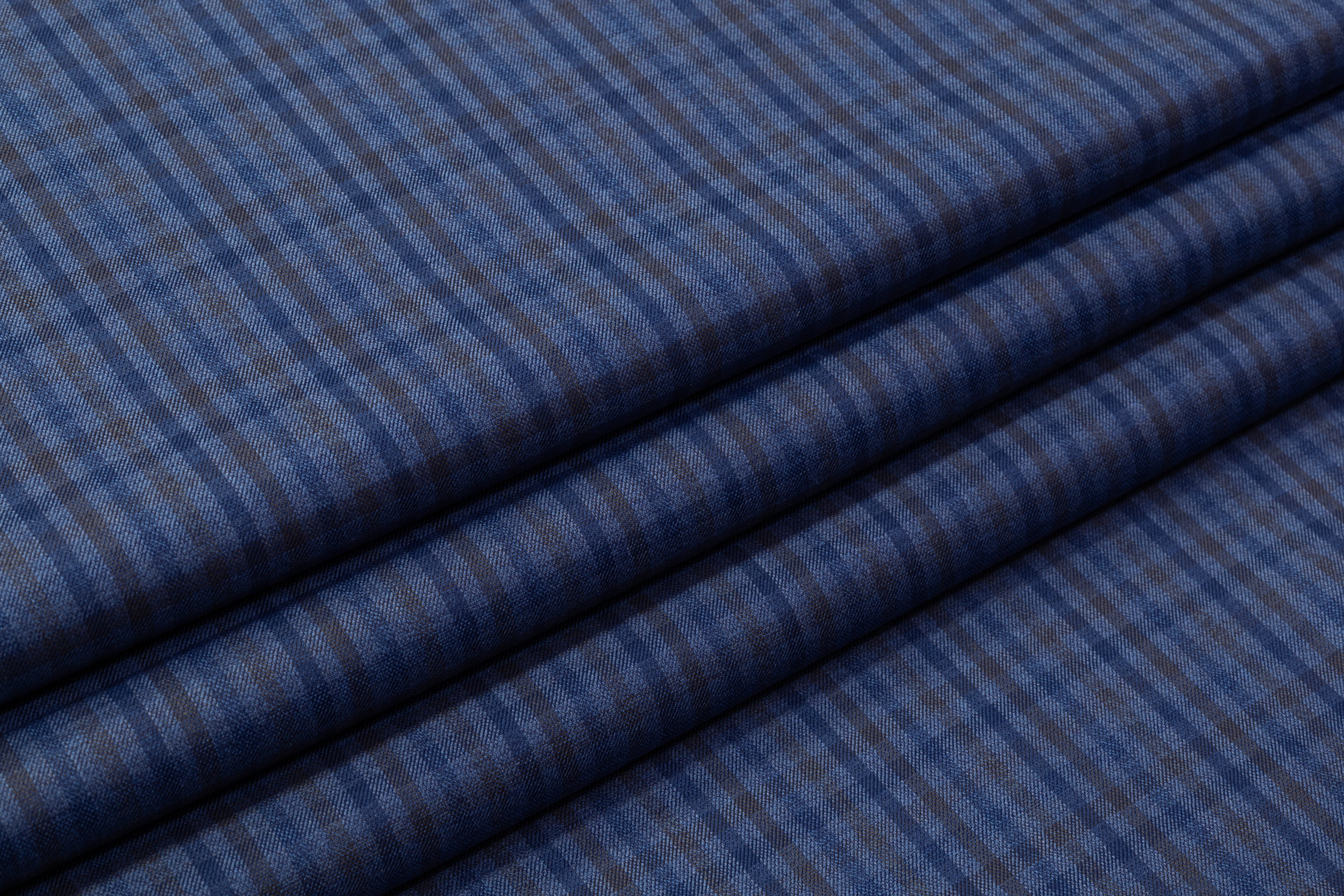 Checked Italian Wool Suiting - Blue