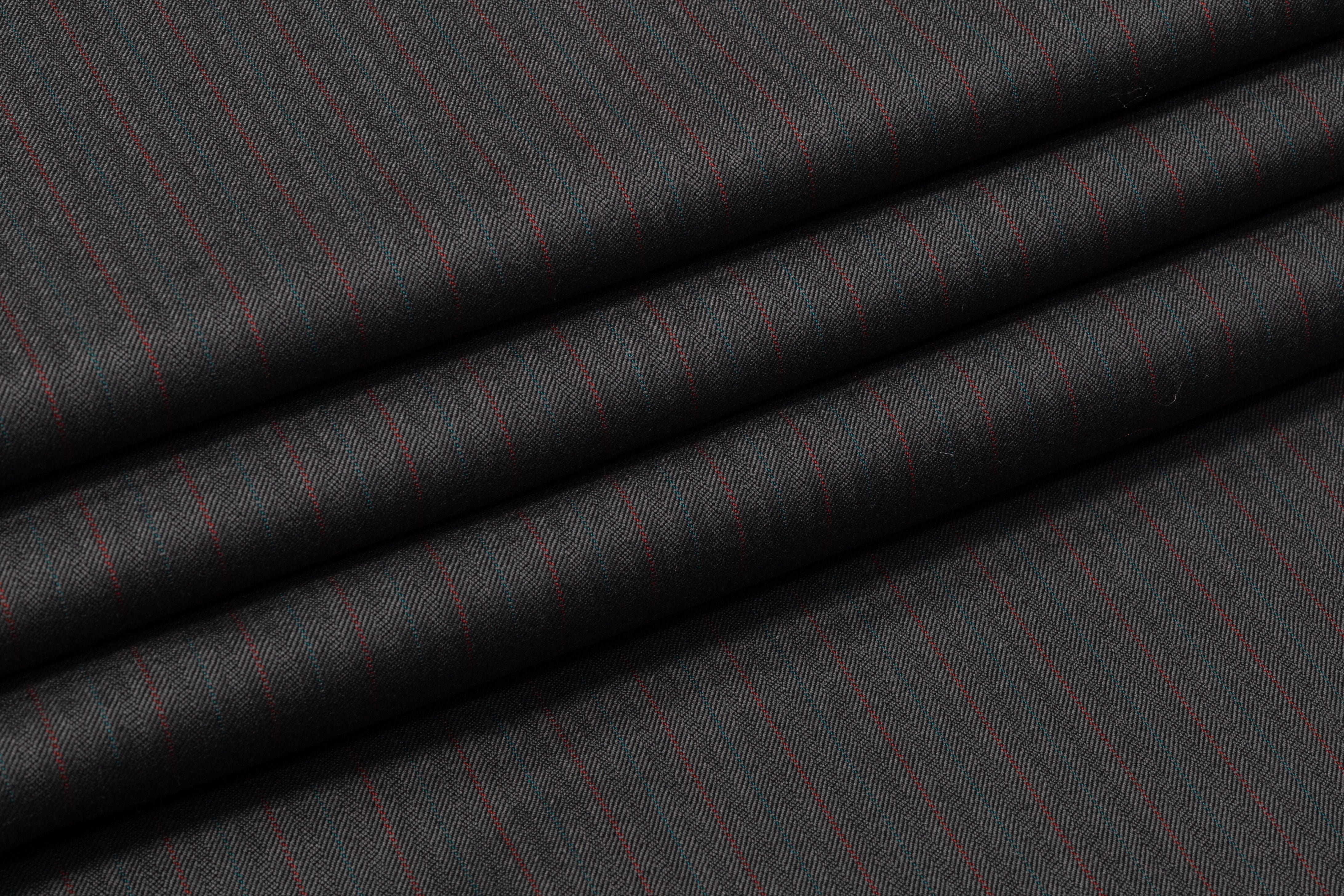 Striped Worsted Wool Suiting - Gray / Green / Red