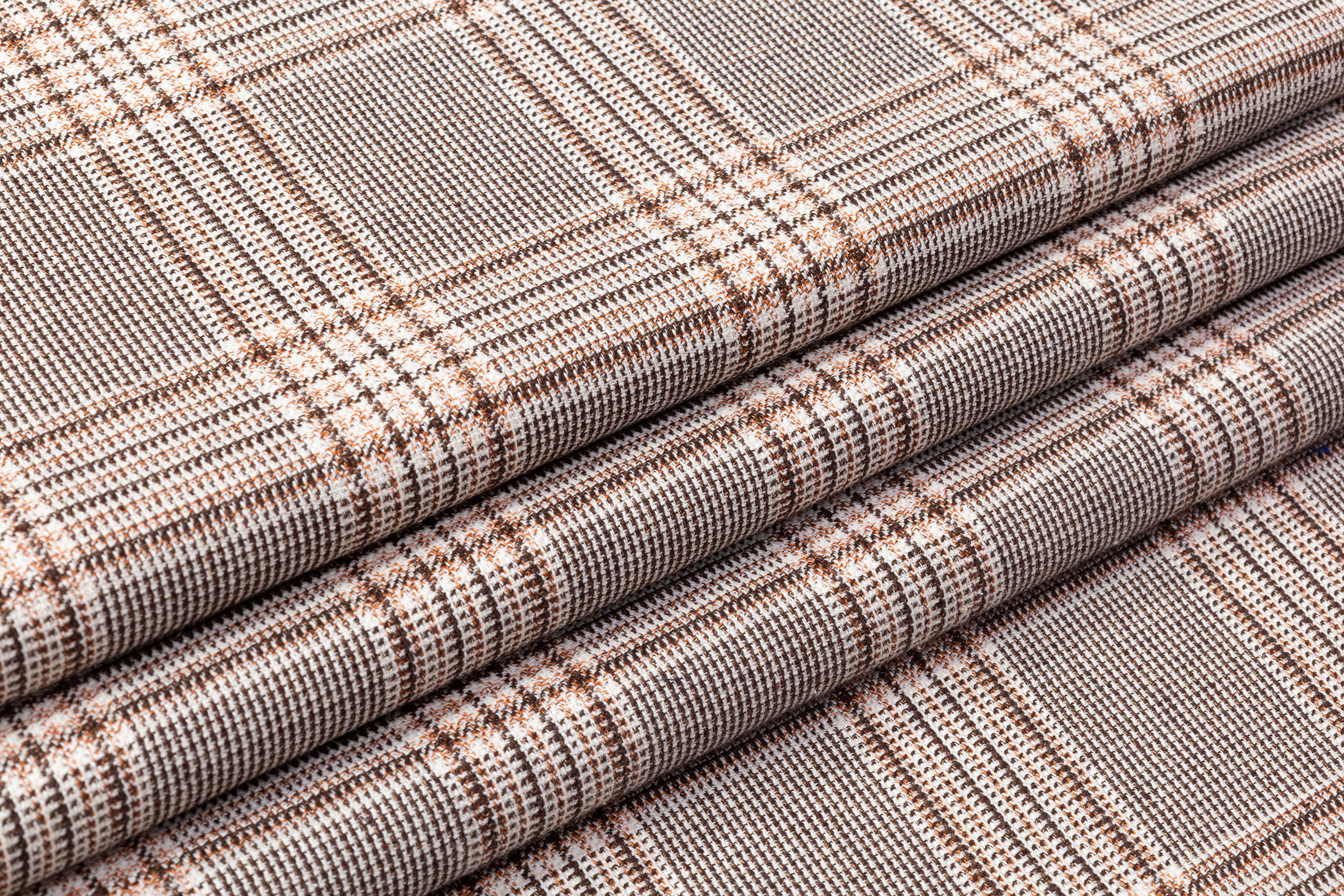 Checked Italian Wool Linen Silk - Brown / Orange / Off White