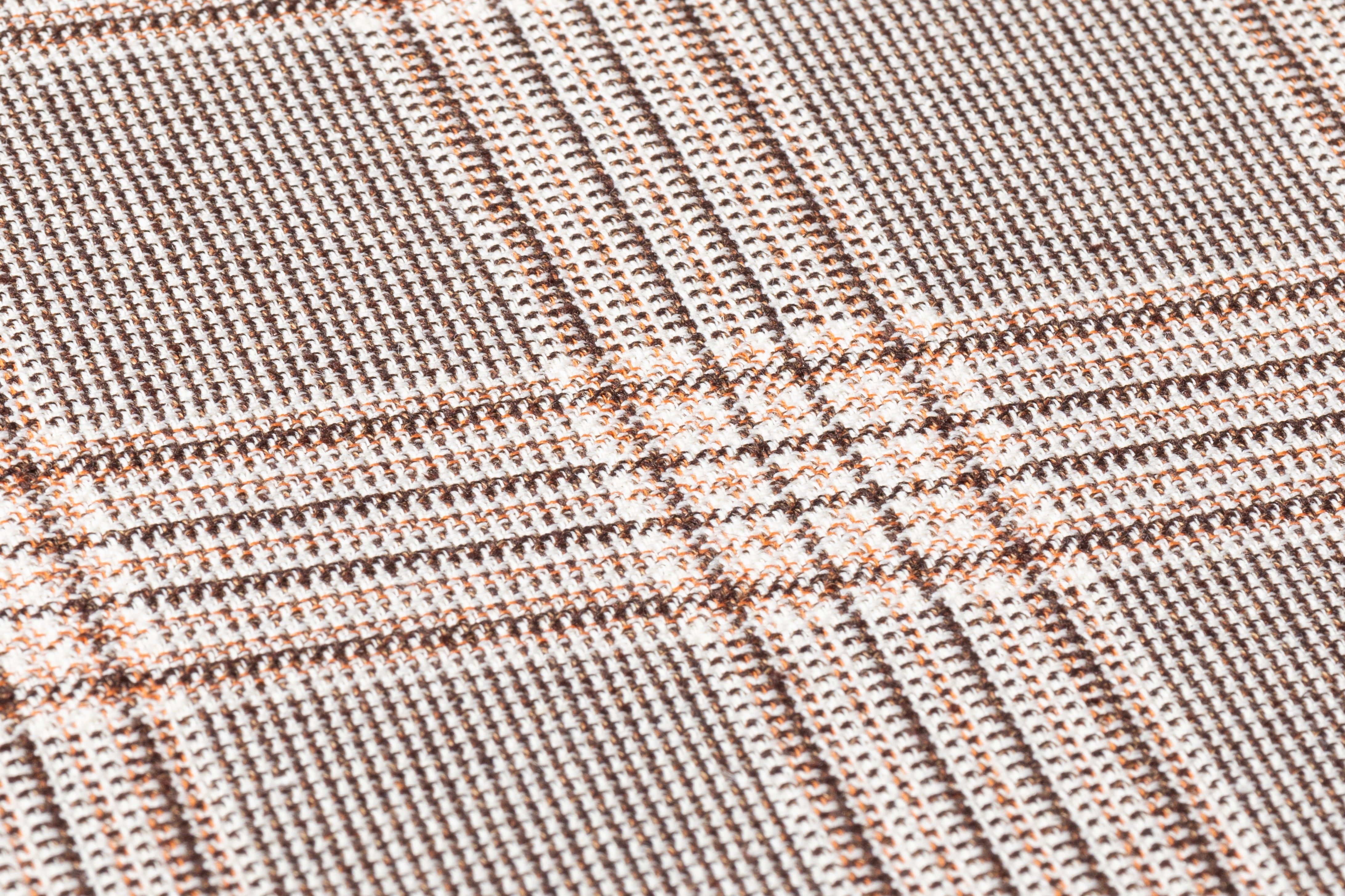 Checked Italian Wool Linen Silk - Brown / Orange / Off White