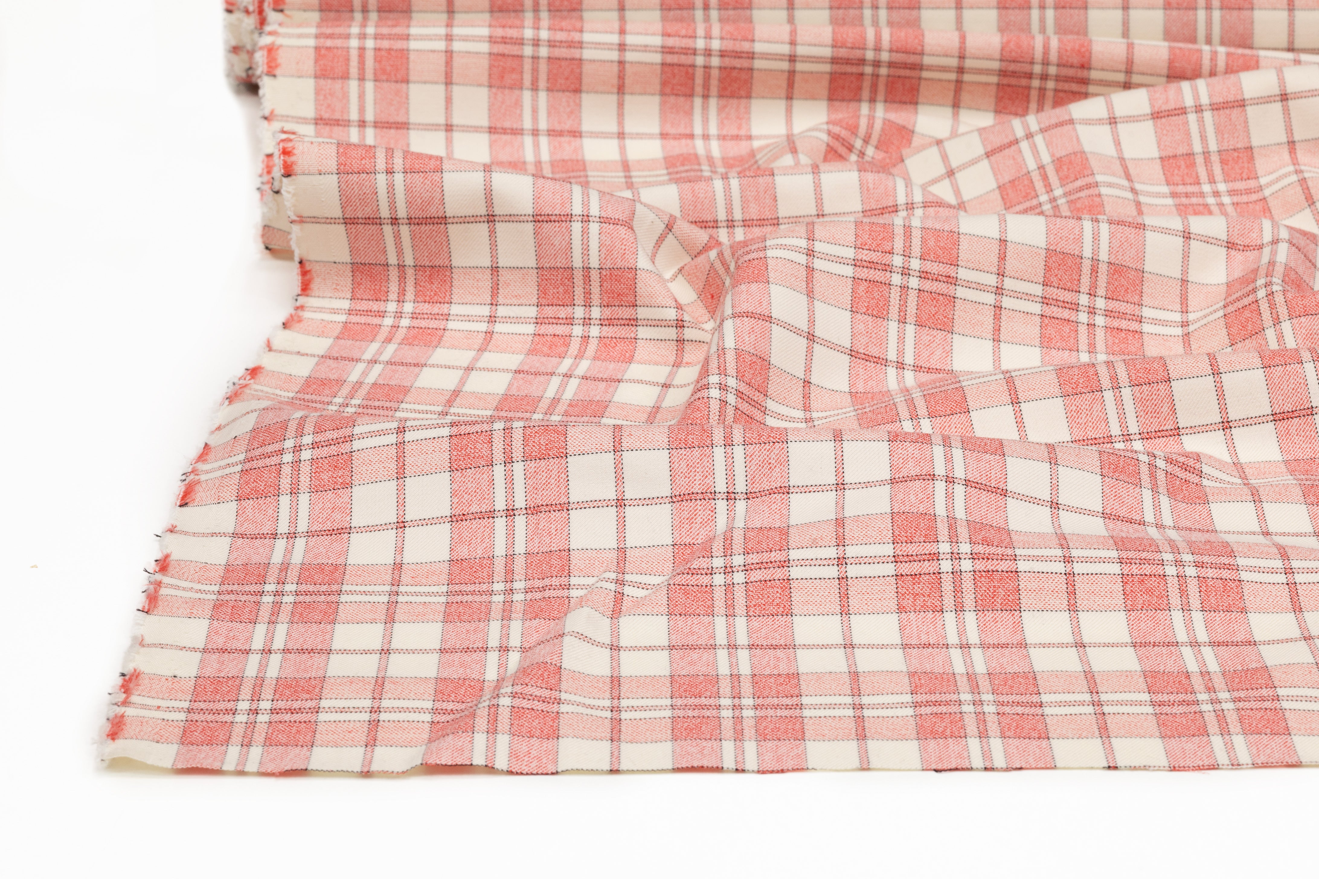 Checked Italian Wool Suiting - Coral Pink / Ivory