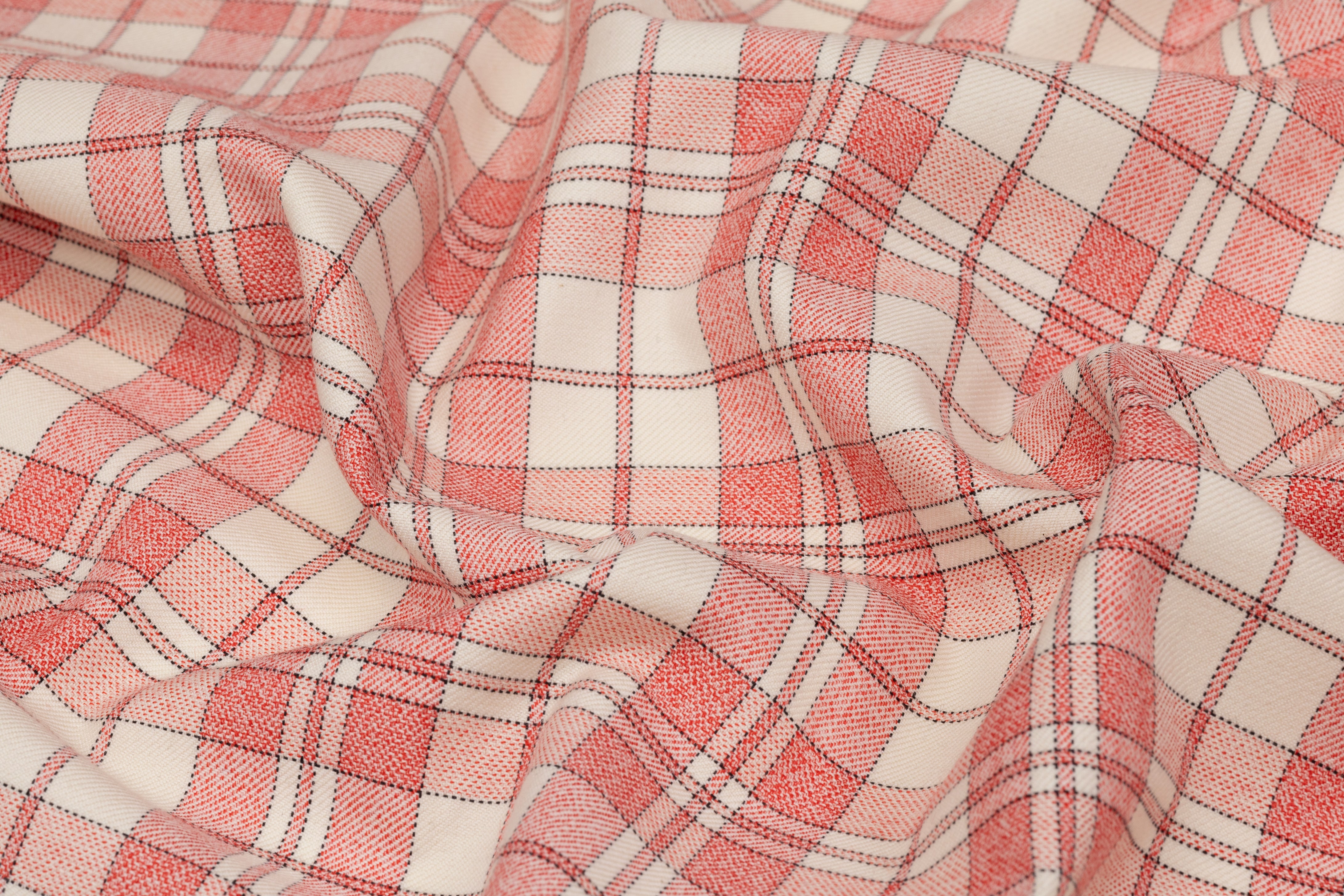 Checked Italian Wool Suiting - Coral Pink / Ivory