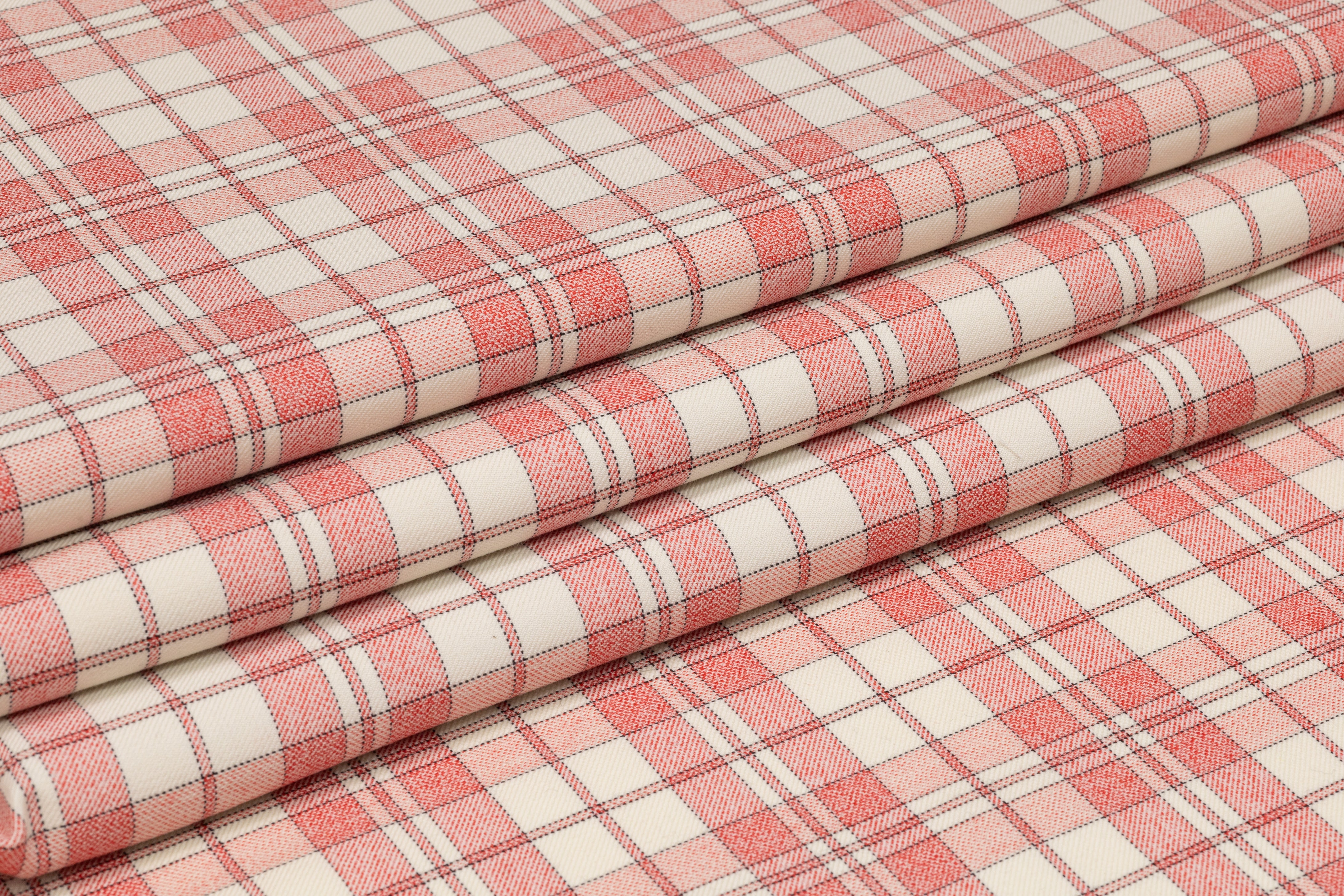 Checked Italian Wool Suiting - Coral Pink / Ivory