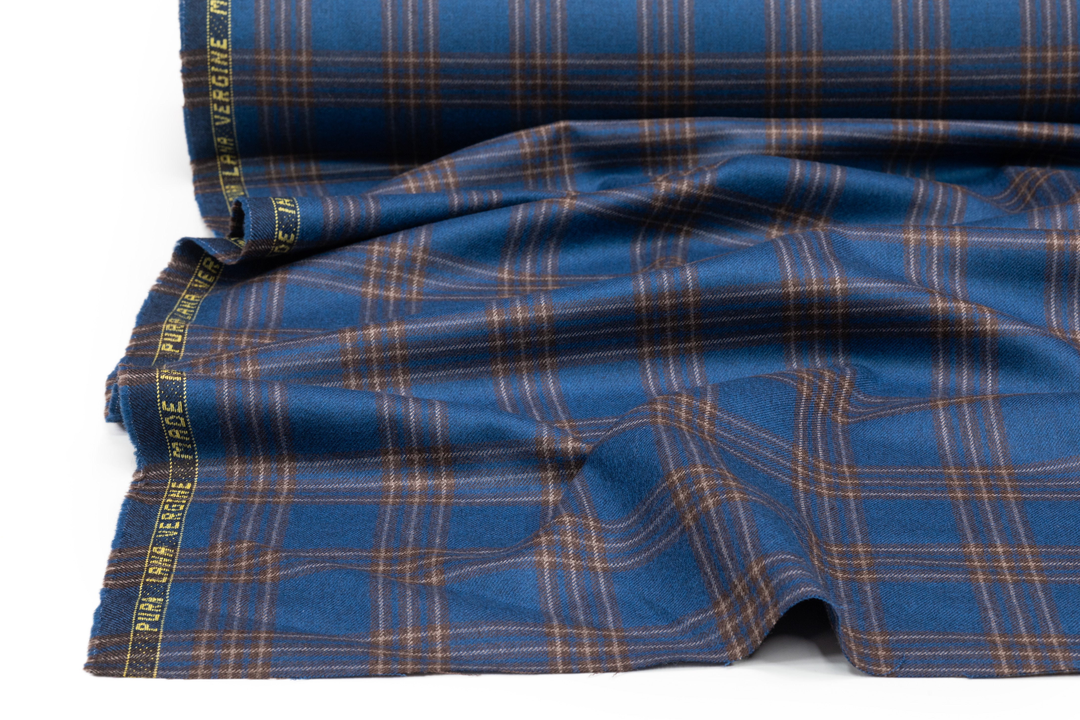 Plaid Italian Wool Flannel Suiting - Blue / Brown