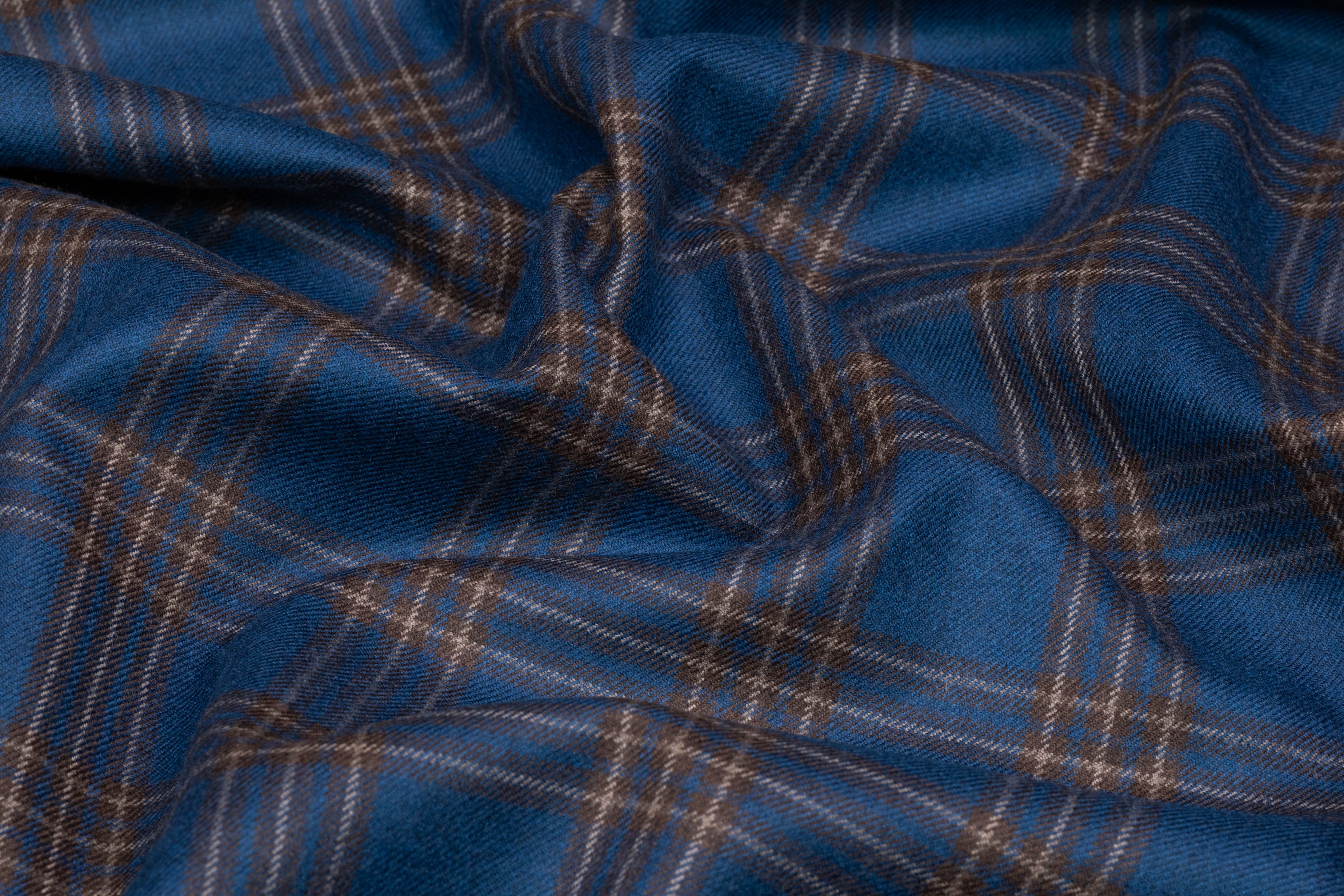 Plaid Italian Wool Flannel Suiting - Blue / Brown