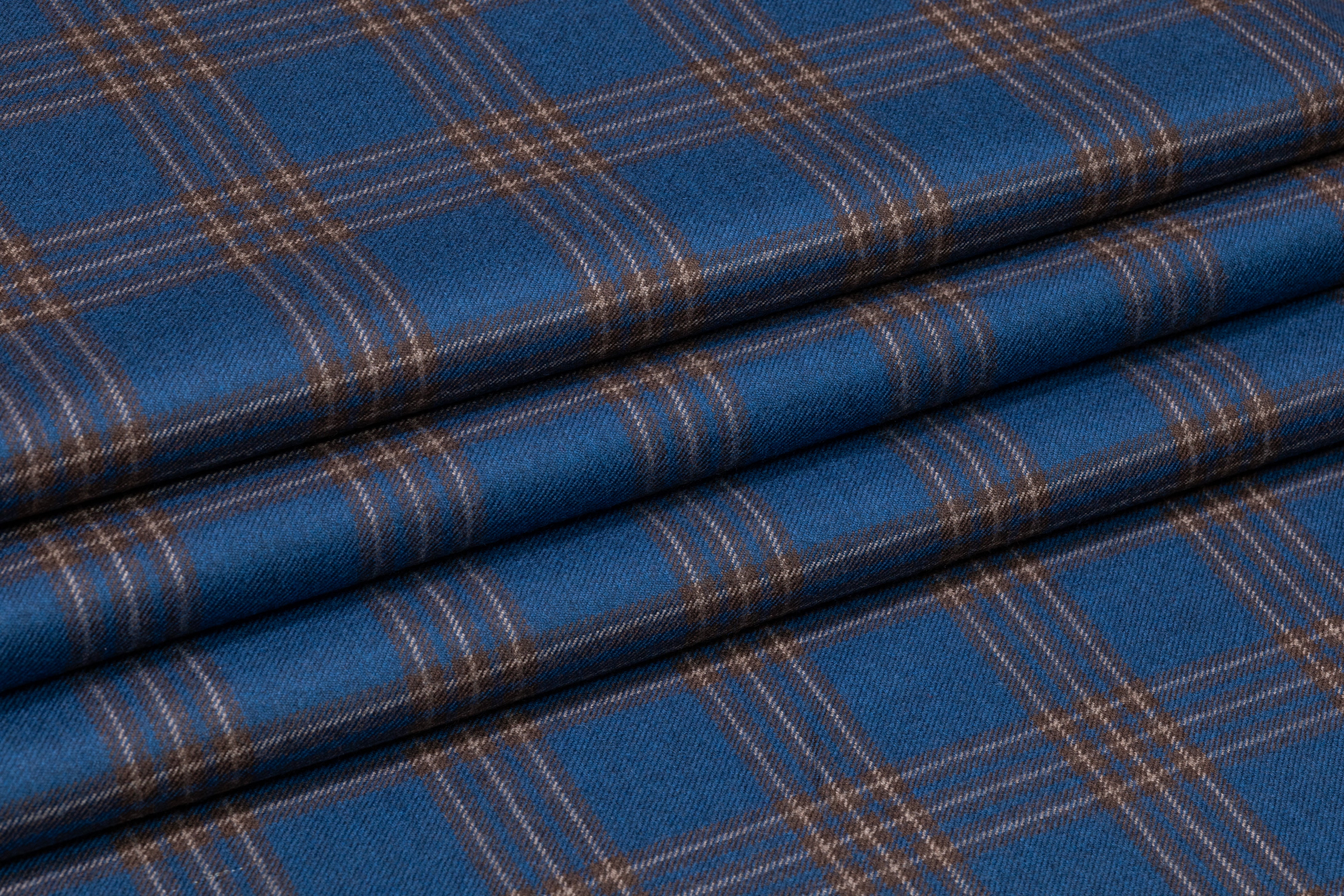 Plaid Italian Wool Flannel Suiting - Blue / Brown