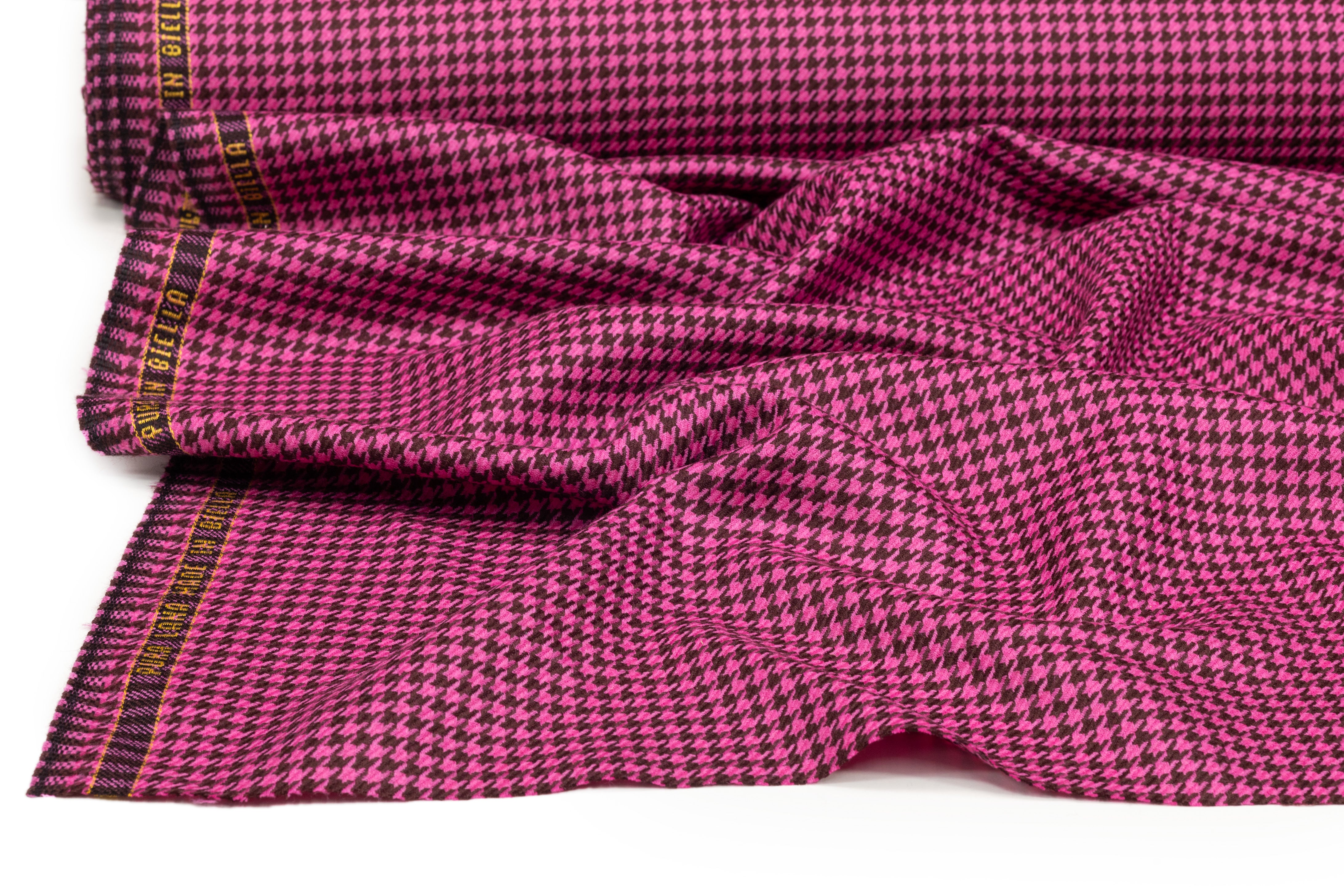 Houndstooth Italian Wool Suiting - Pink / Brown