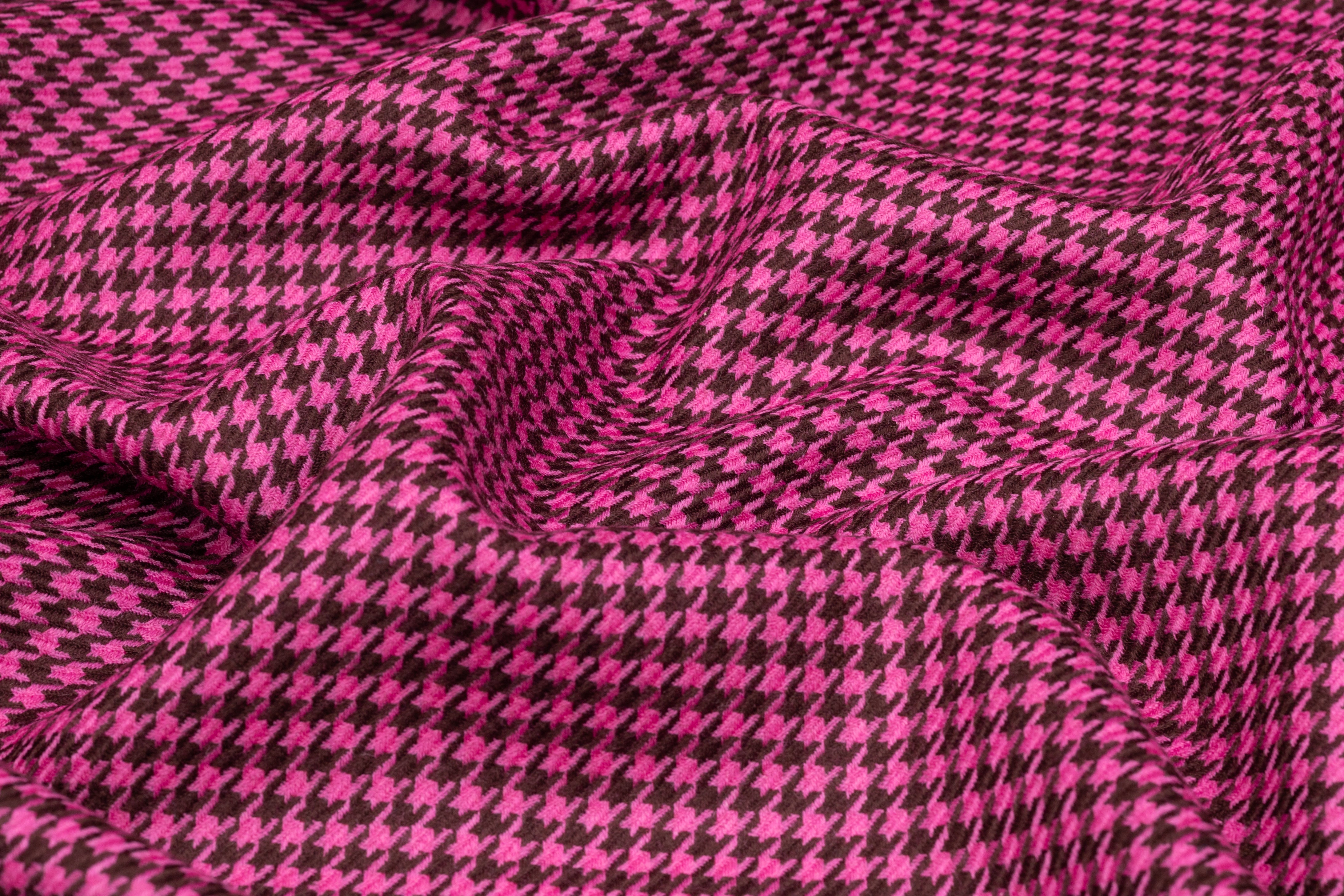 Houndstooth Italian Wool Suiting - Pink / Brown