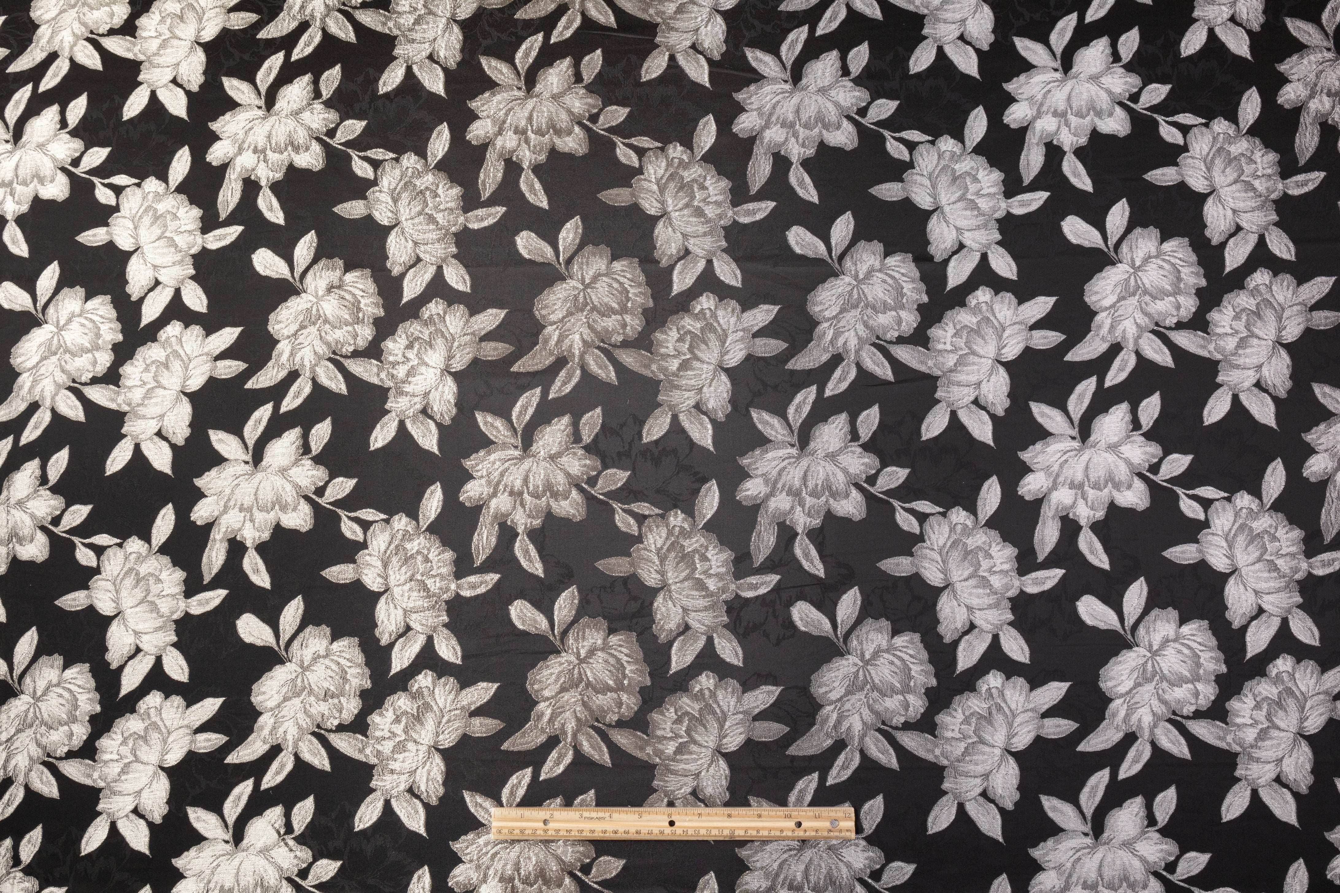 Metallic Floral Brocade - Black / Platinum Gray