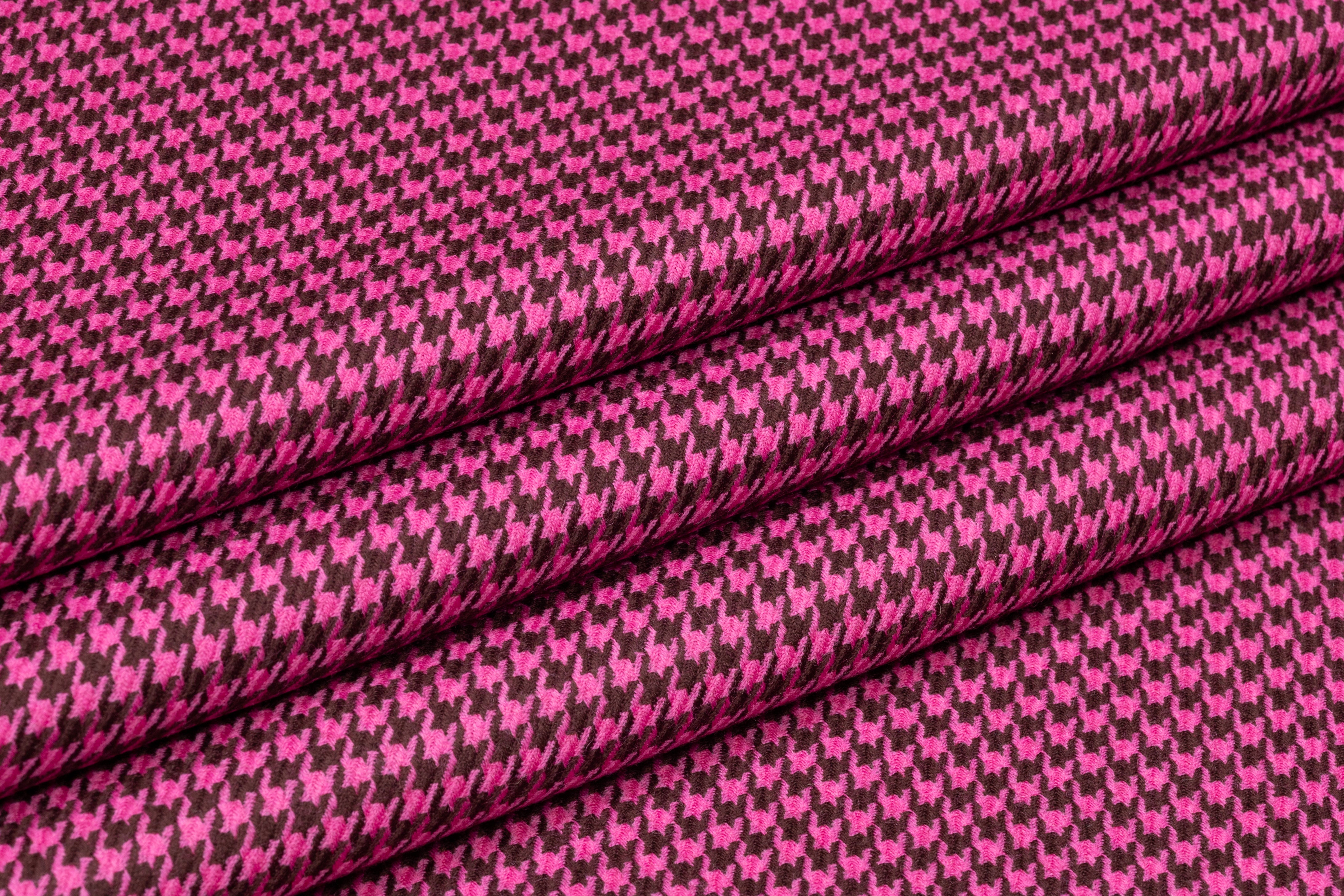 Houndstooth Italian Wool Suiting - Pink / Brown
