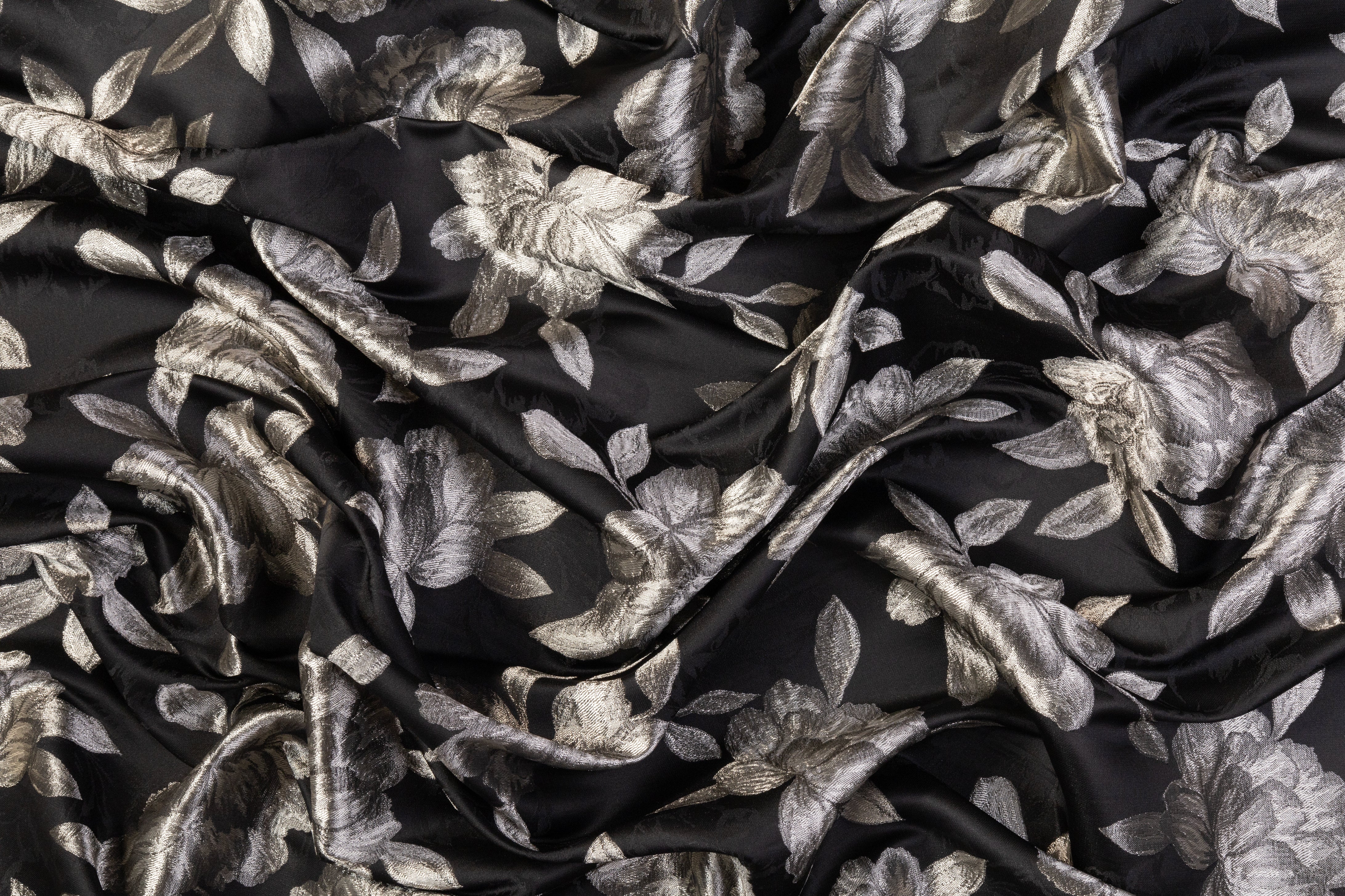 Metallic Floral Brocade - Black / Platinum Gray