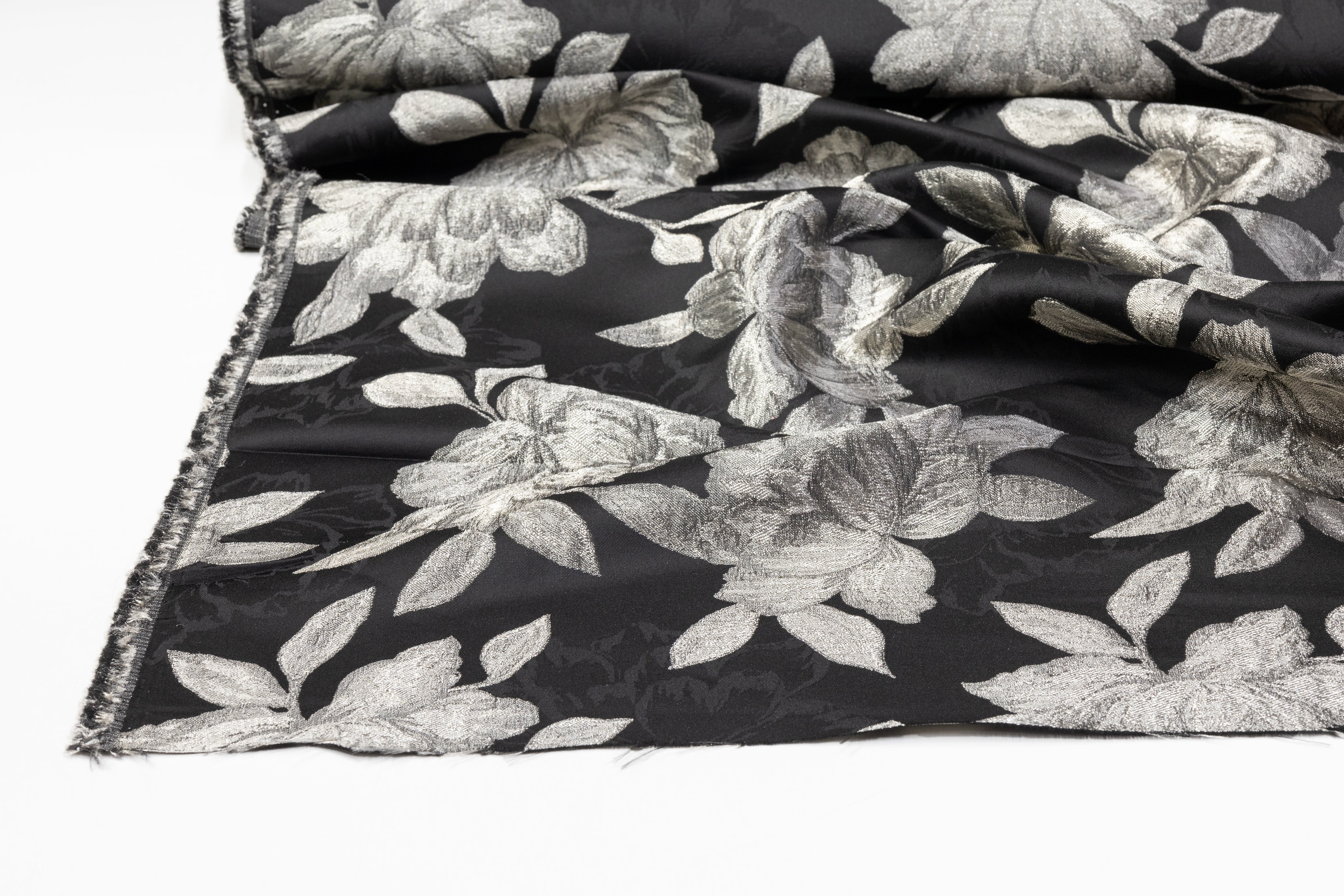 Metallic Floral Brocade - Black / Platinum Gray