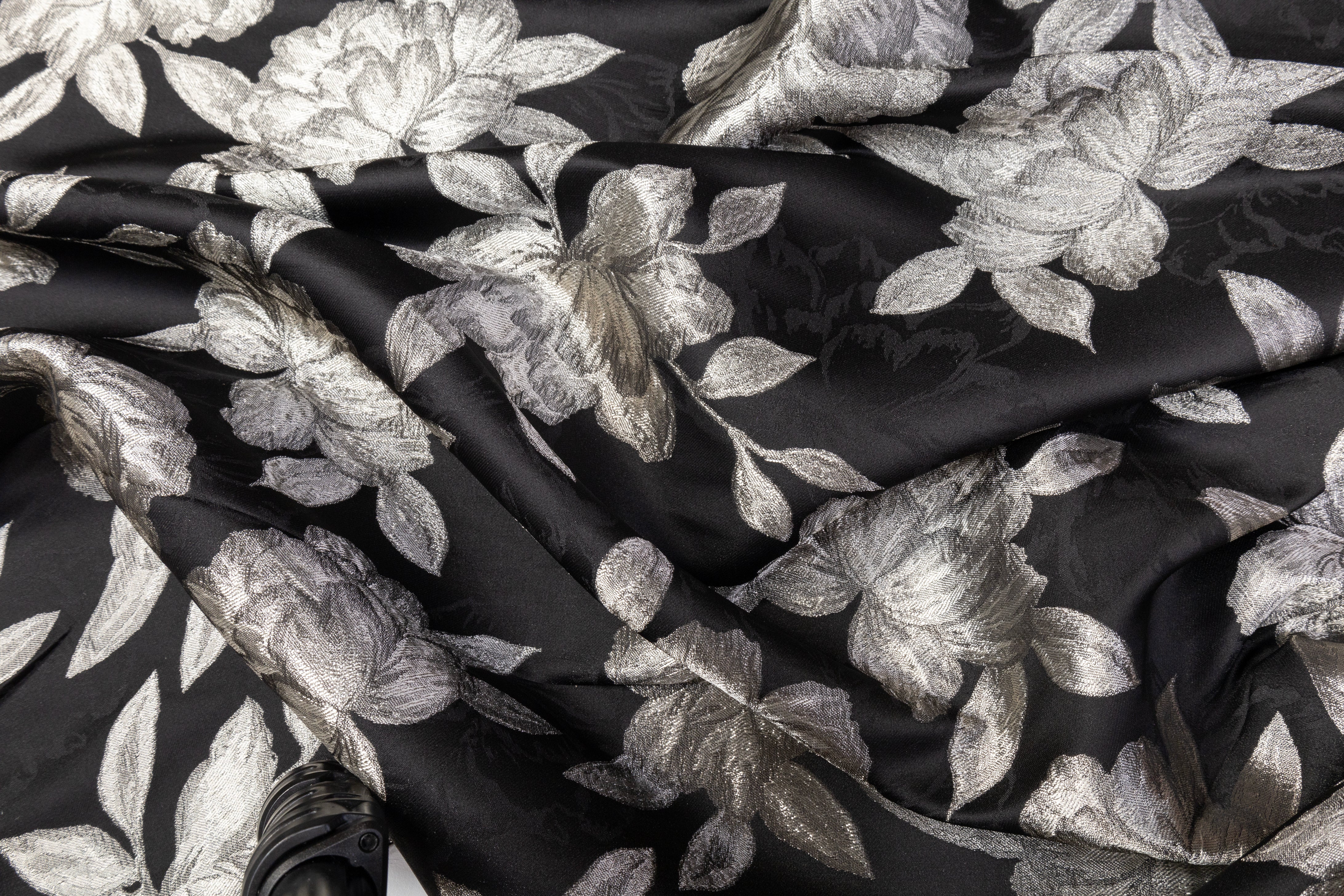 Metallic Floral Brocade - Black / Platinum Gray