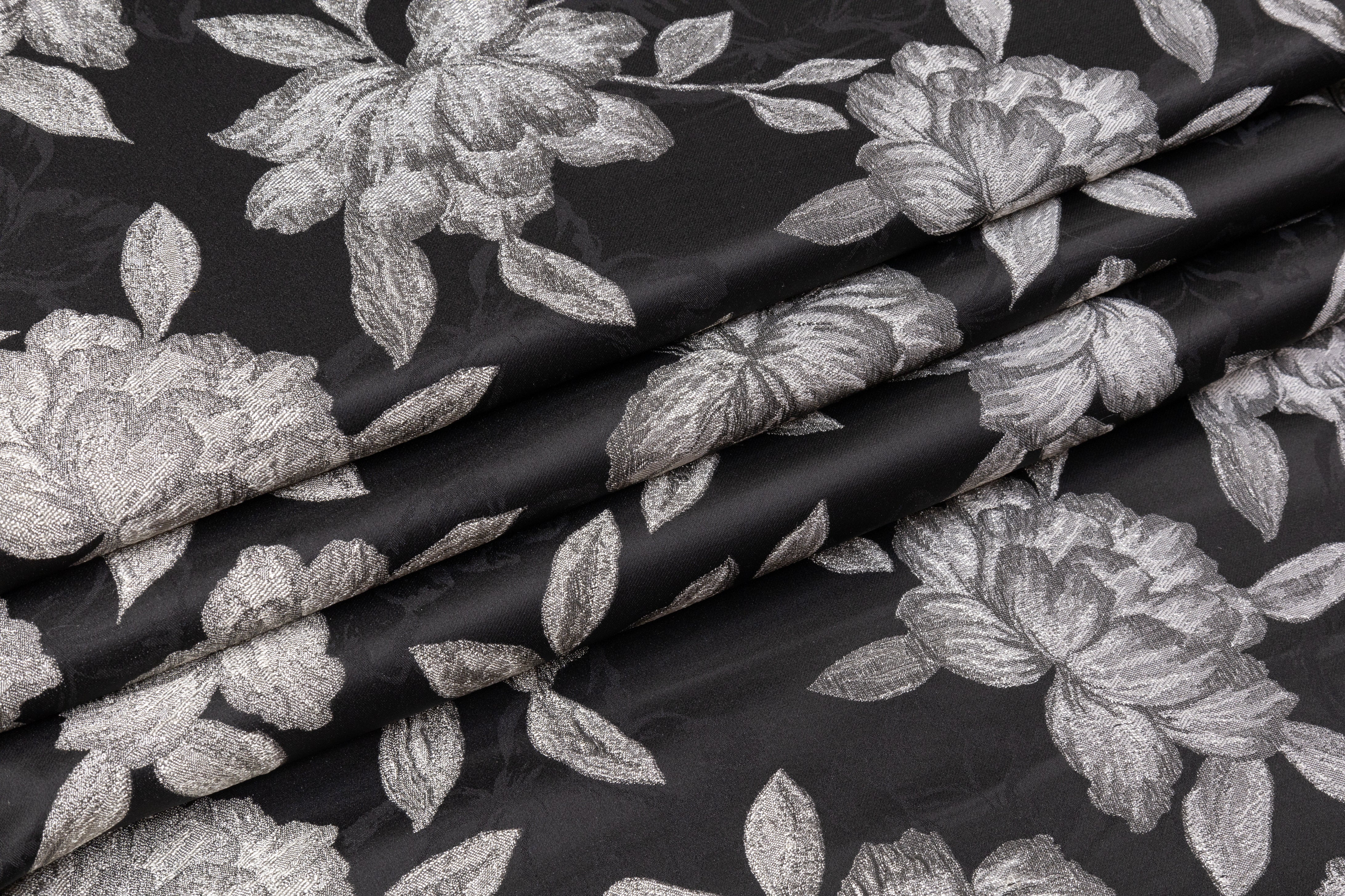Metallic Floral Brocade - Black / Platinum Gray