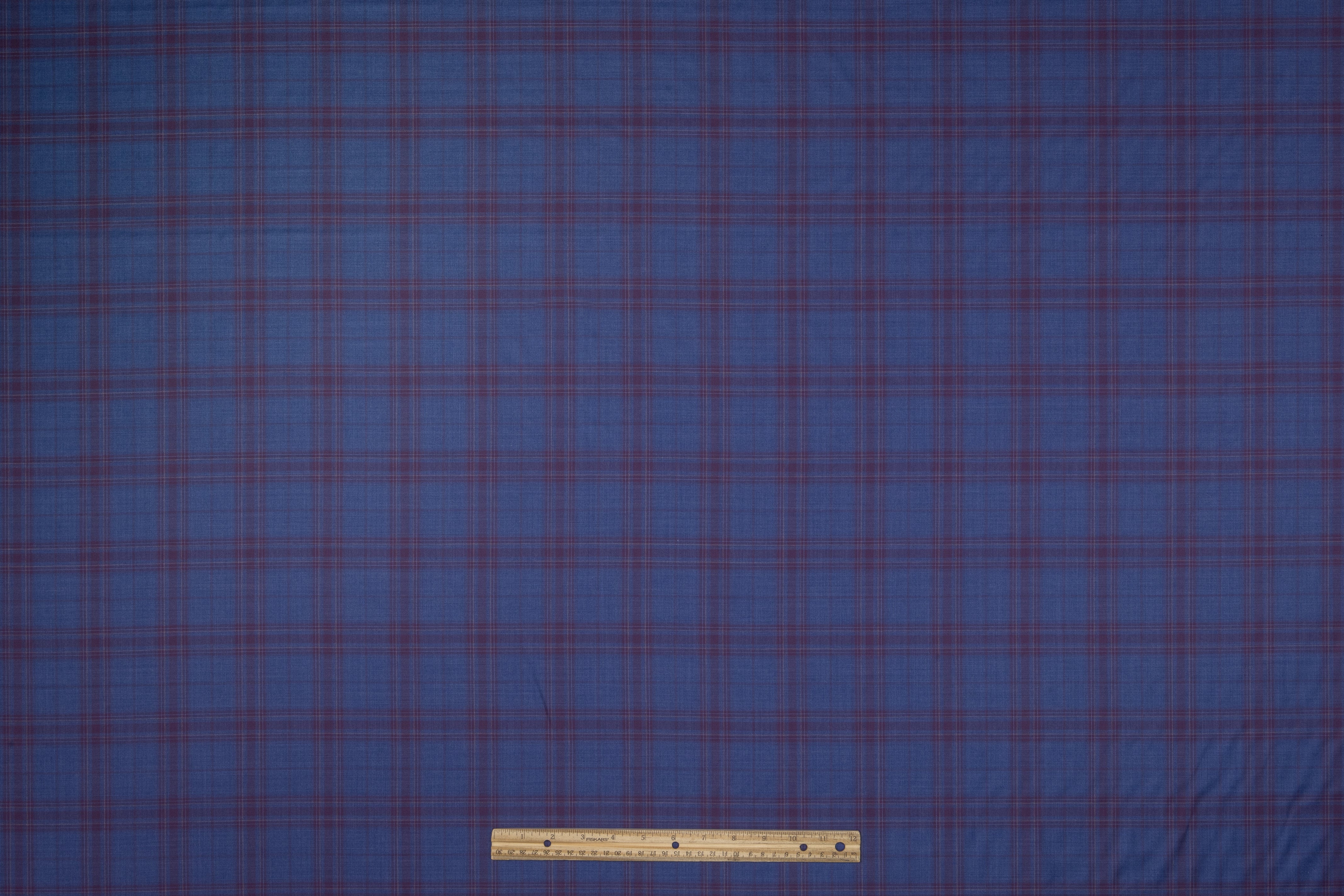 Plaid Italian Super 130s Wool Suiting - Blue / Plum