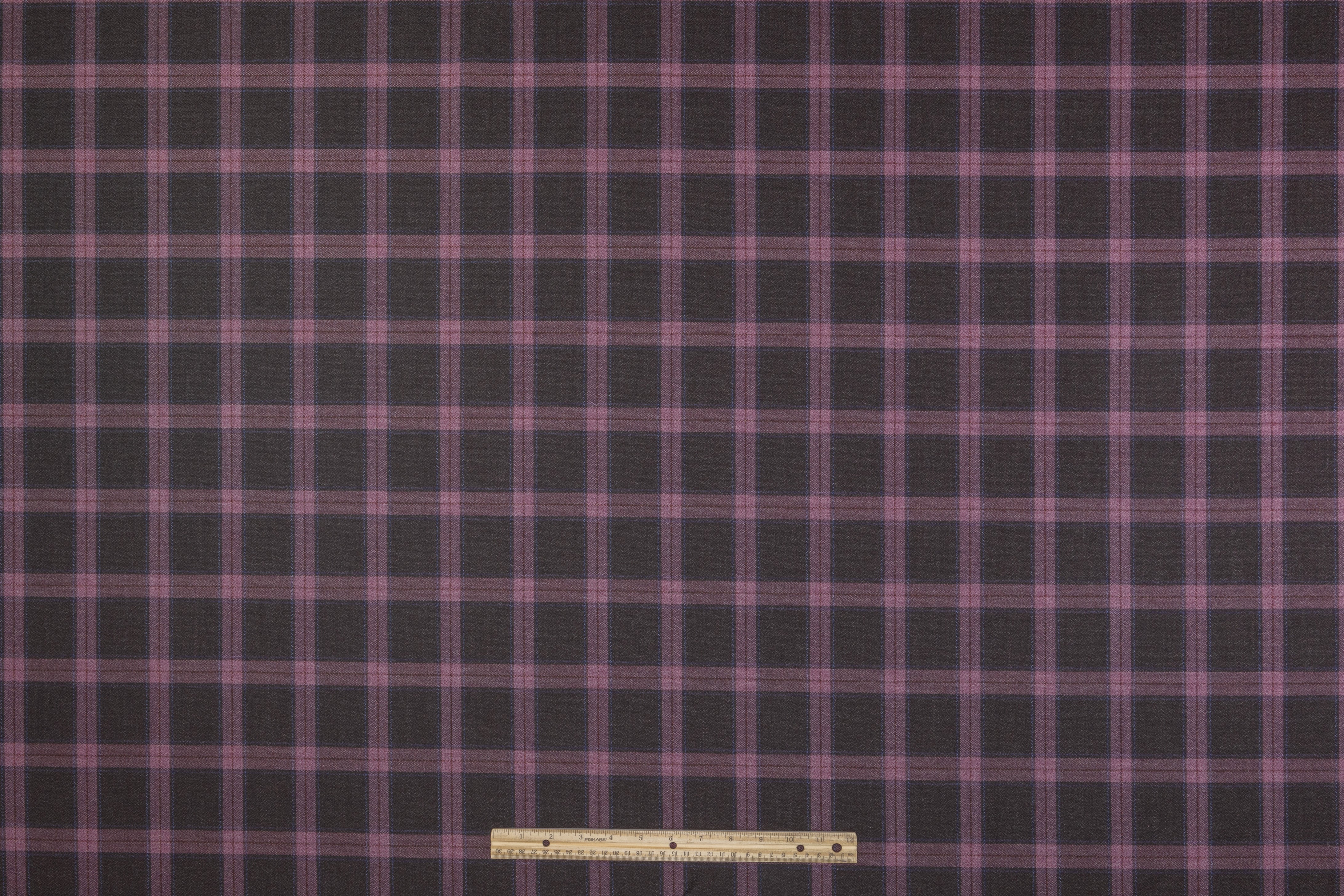 Plaid Italian Wool Suiting - Mauve / Brown
