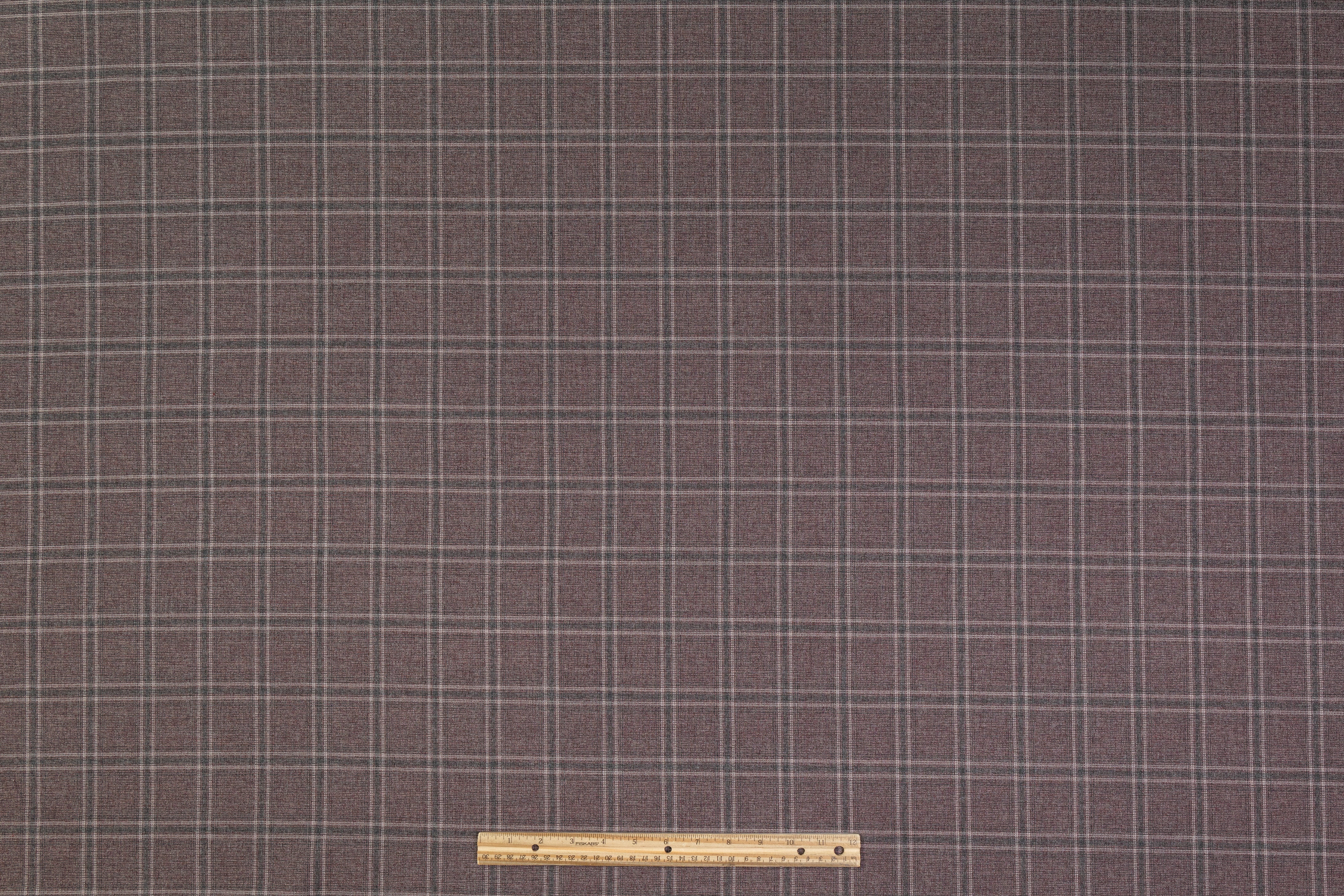 Checked Italian Wool Cotton Silk Suiting - Gray / Red