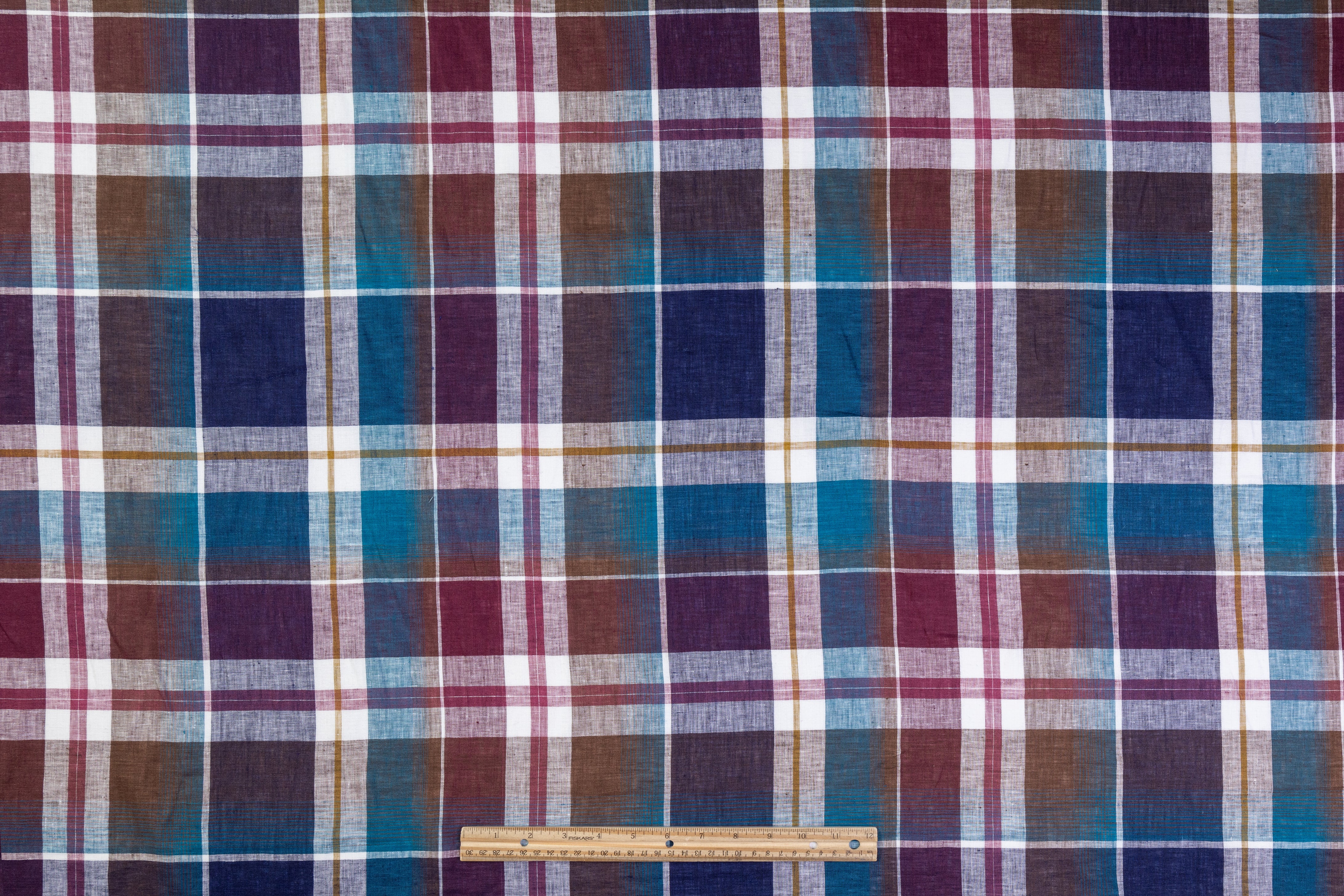 Plaid Italian Linen - Blue / Purple / Gold