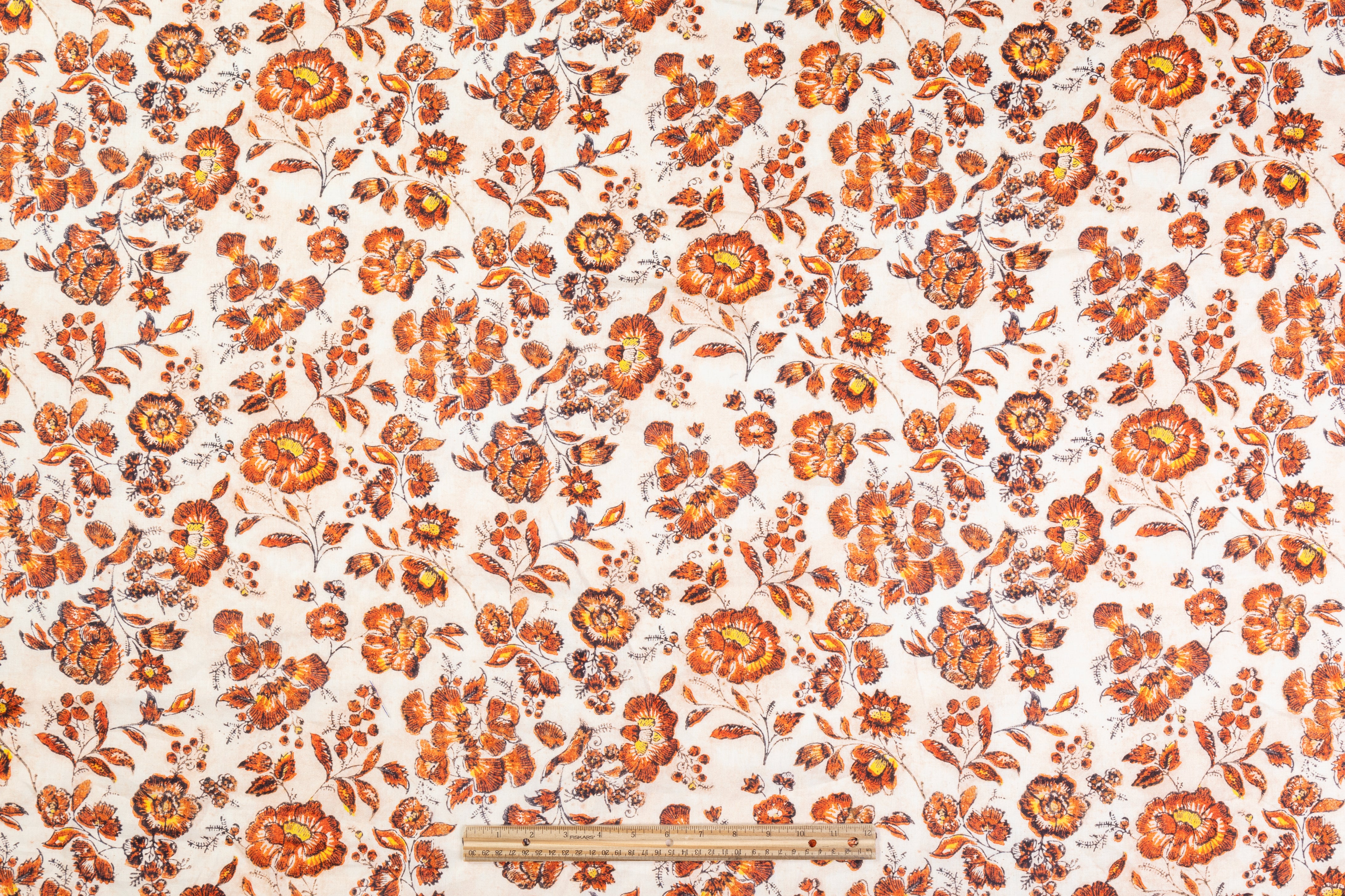 Floral Italian Linen - Off White / Burnt Orange