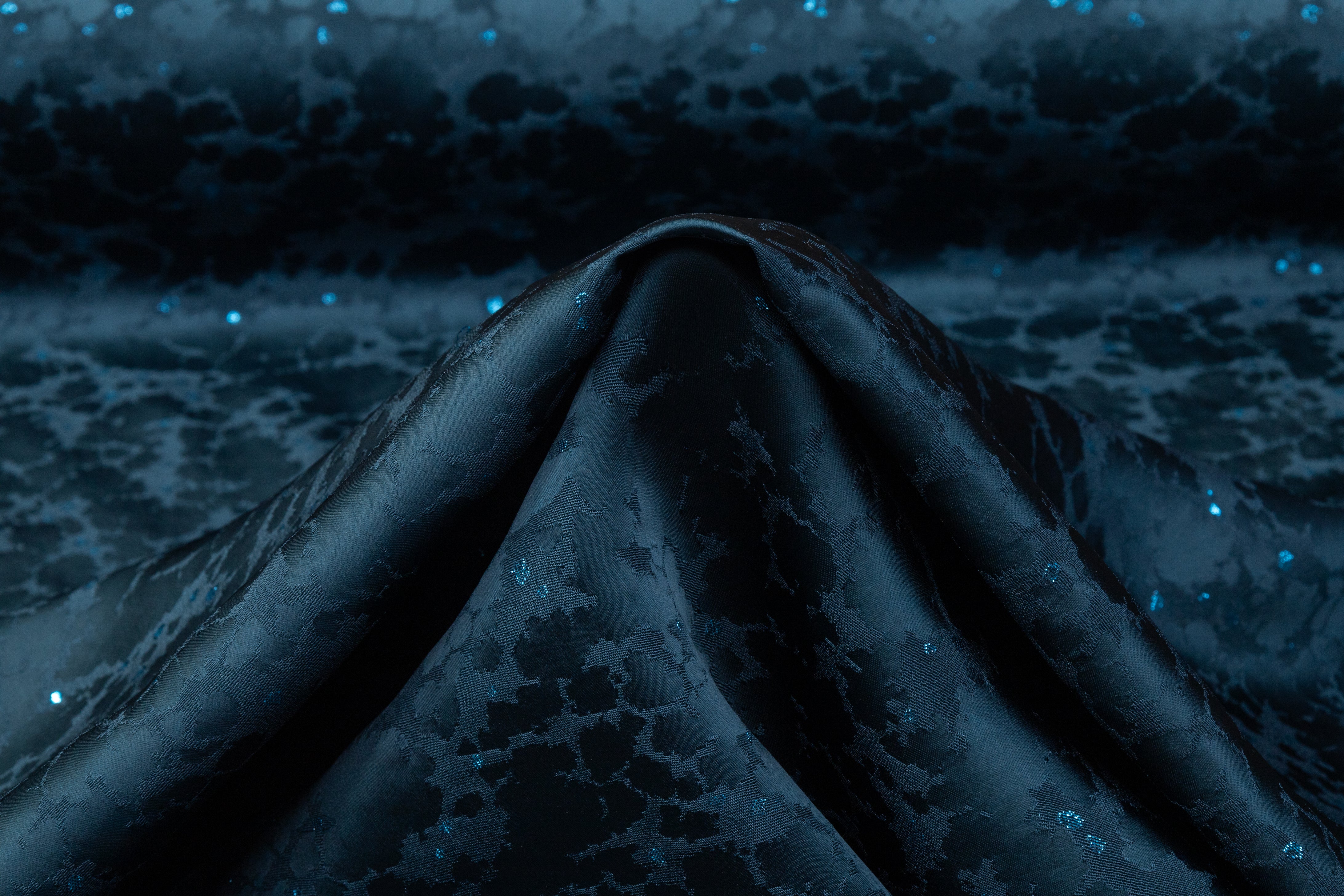 Abstract Metallic Italian Jacquard - Teal Blue