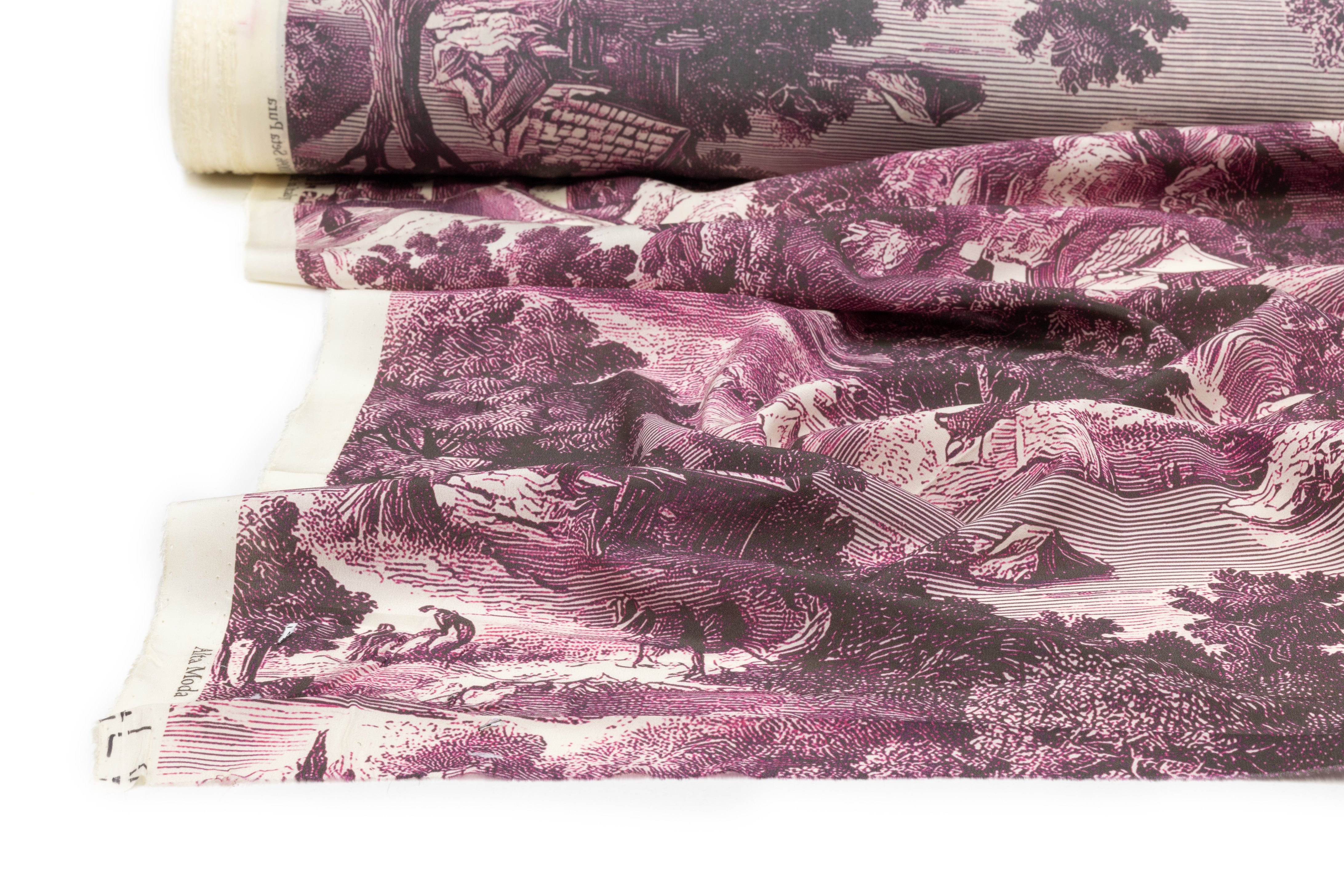 Toile Printed Italian Silk Crepe de Chine - Plum