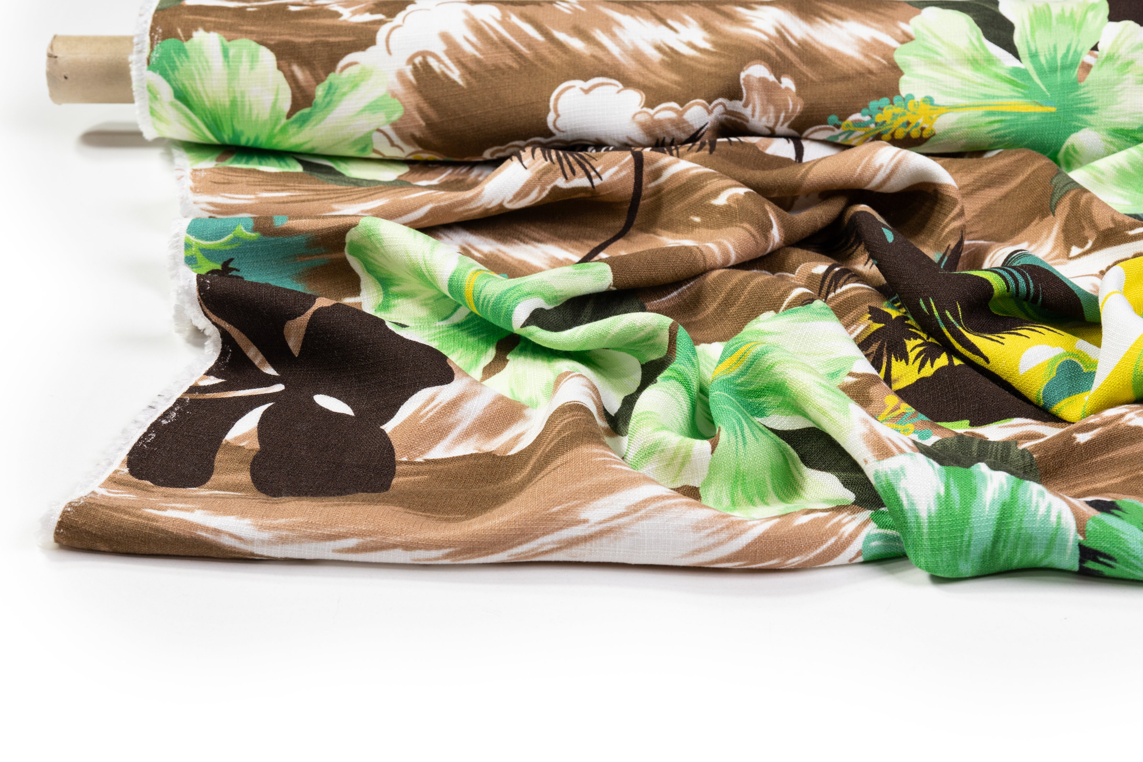 Tropical Italian Viscose Linen - Green / Brown / Yellow
