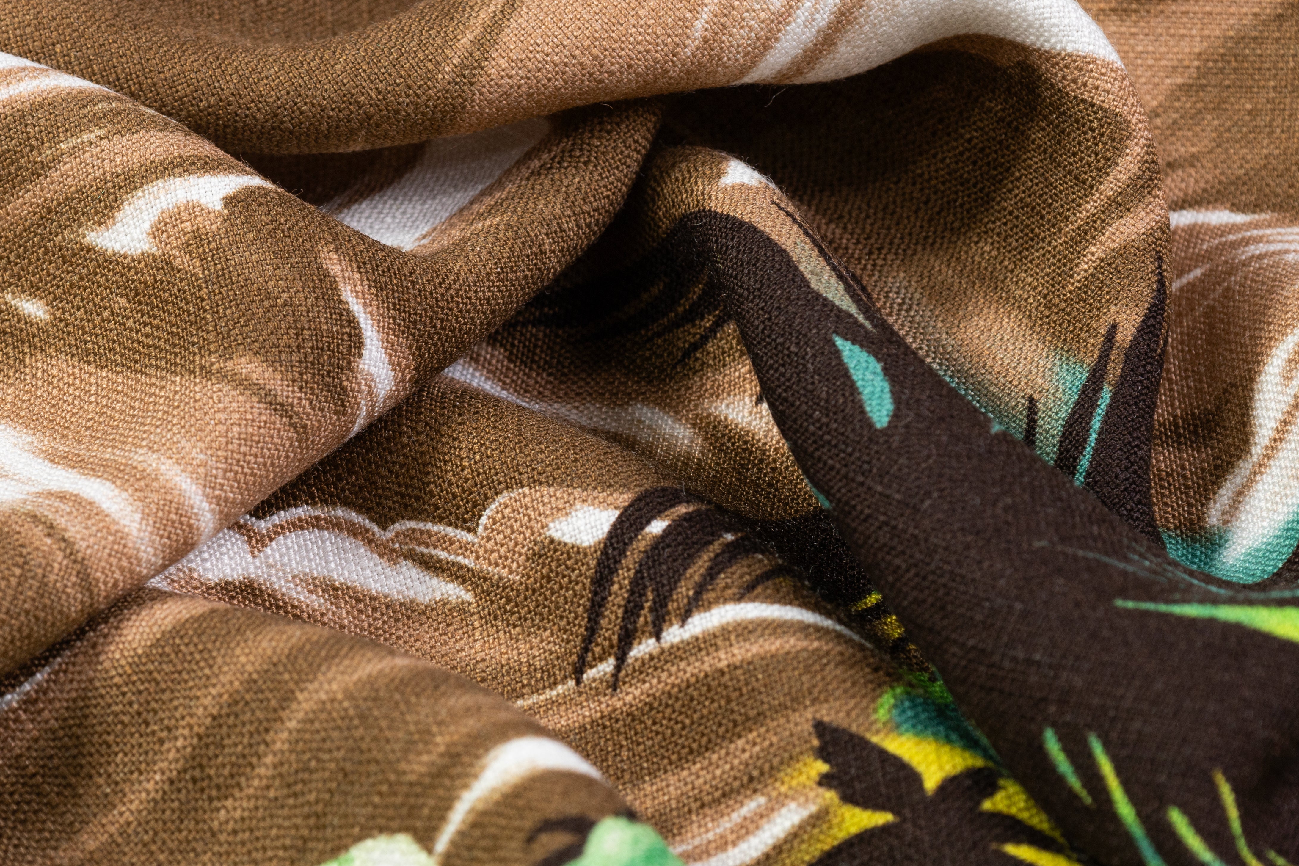 Tropical Italian Viscose Linen - Green / Brown / Yellow