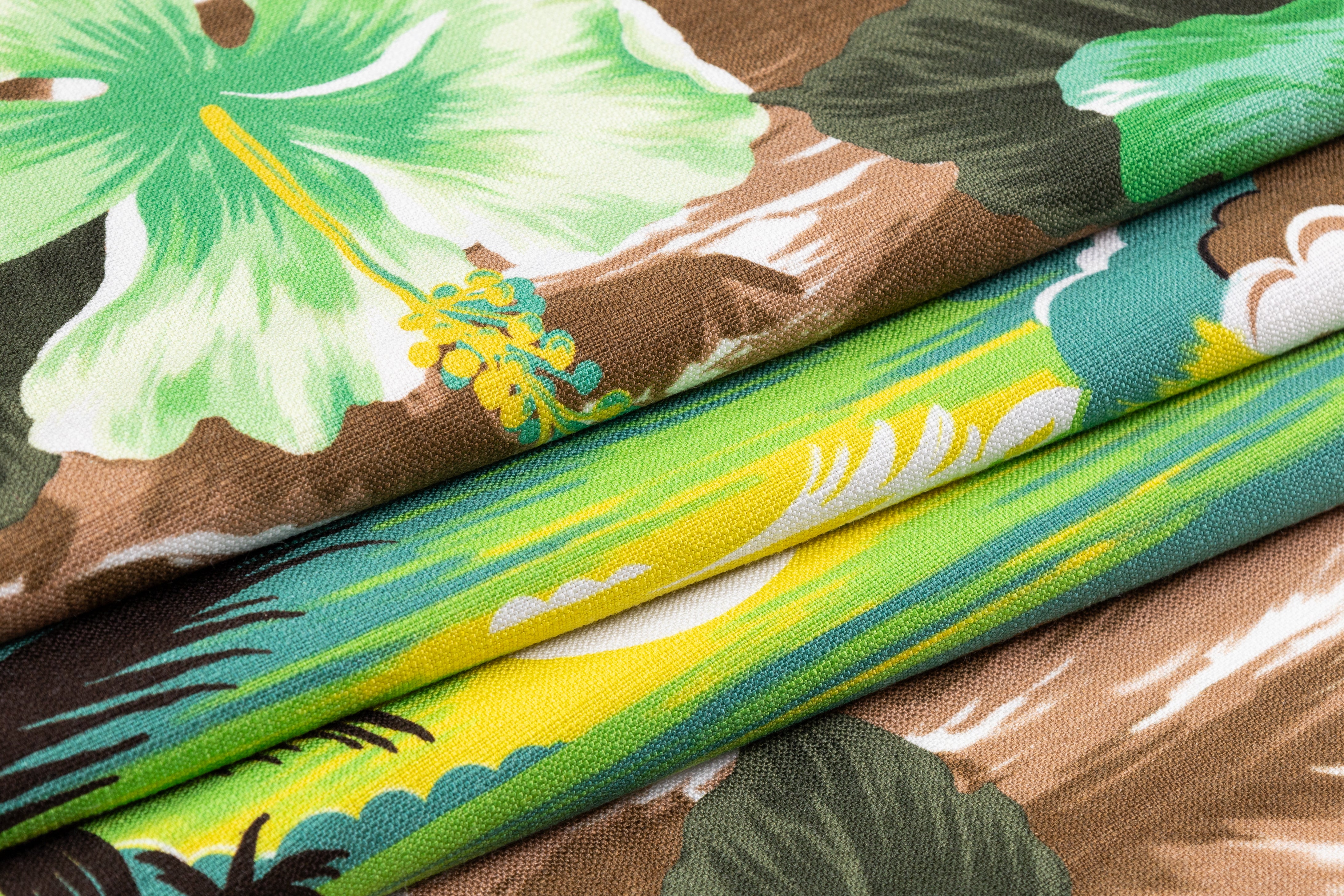 Tropical Italian Viscose Linen - Green / Brown / Yellow
