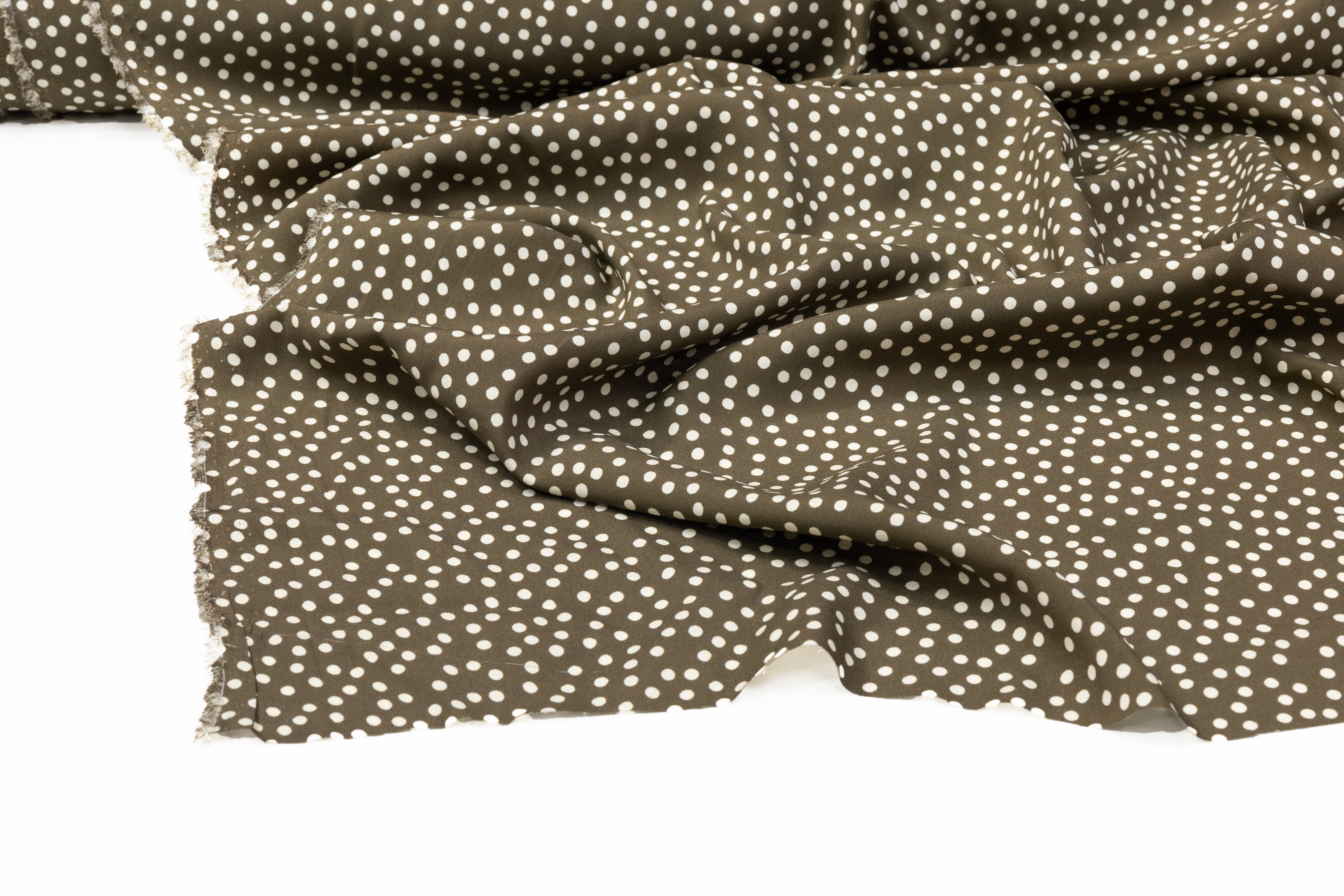 Polka Dot Silk Charmeuse - Olive / Beige