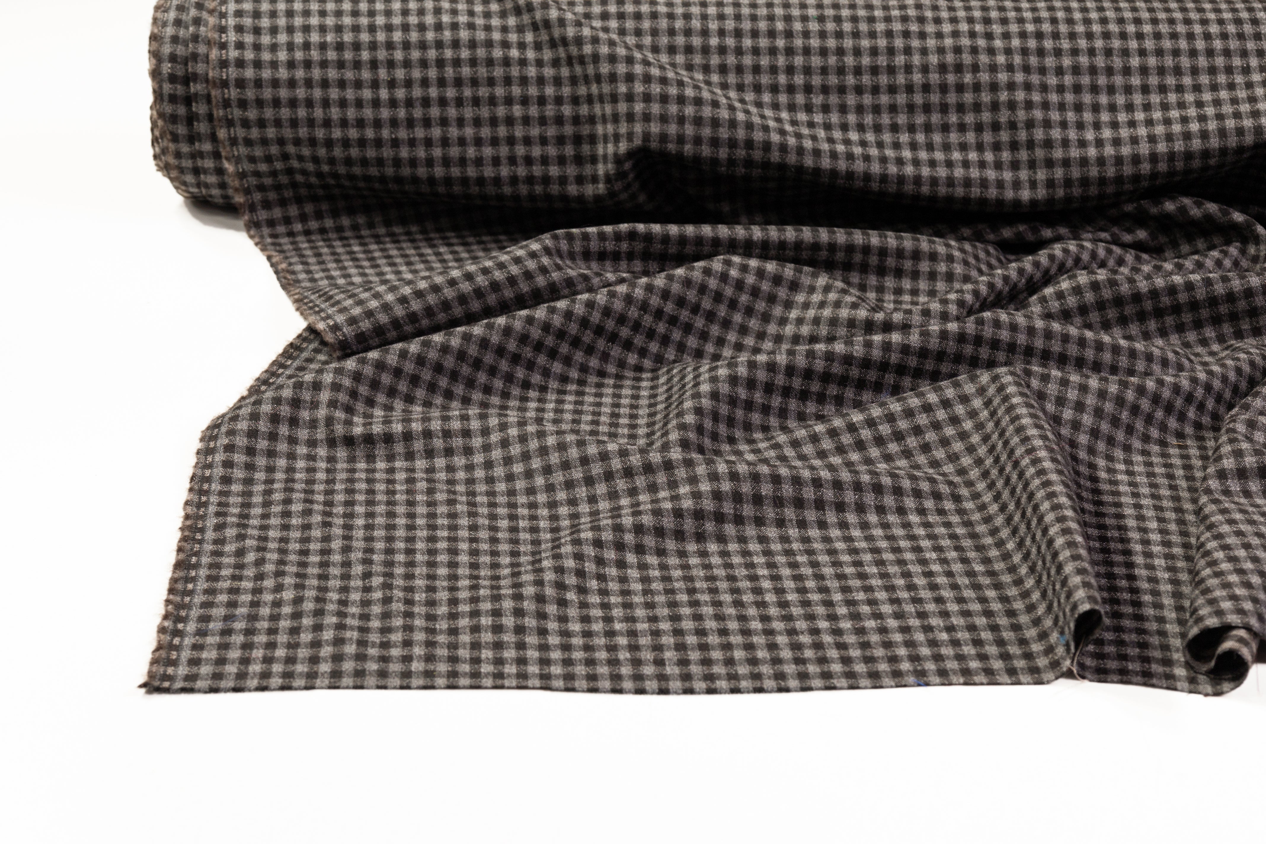 Gingham Checked Italian Wool Suiting - Gray / Dark Brown