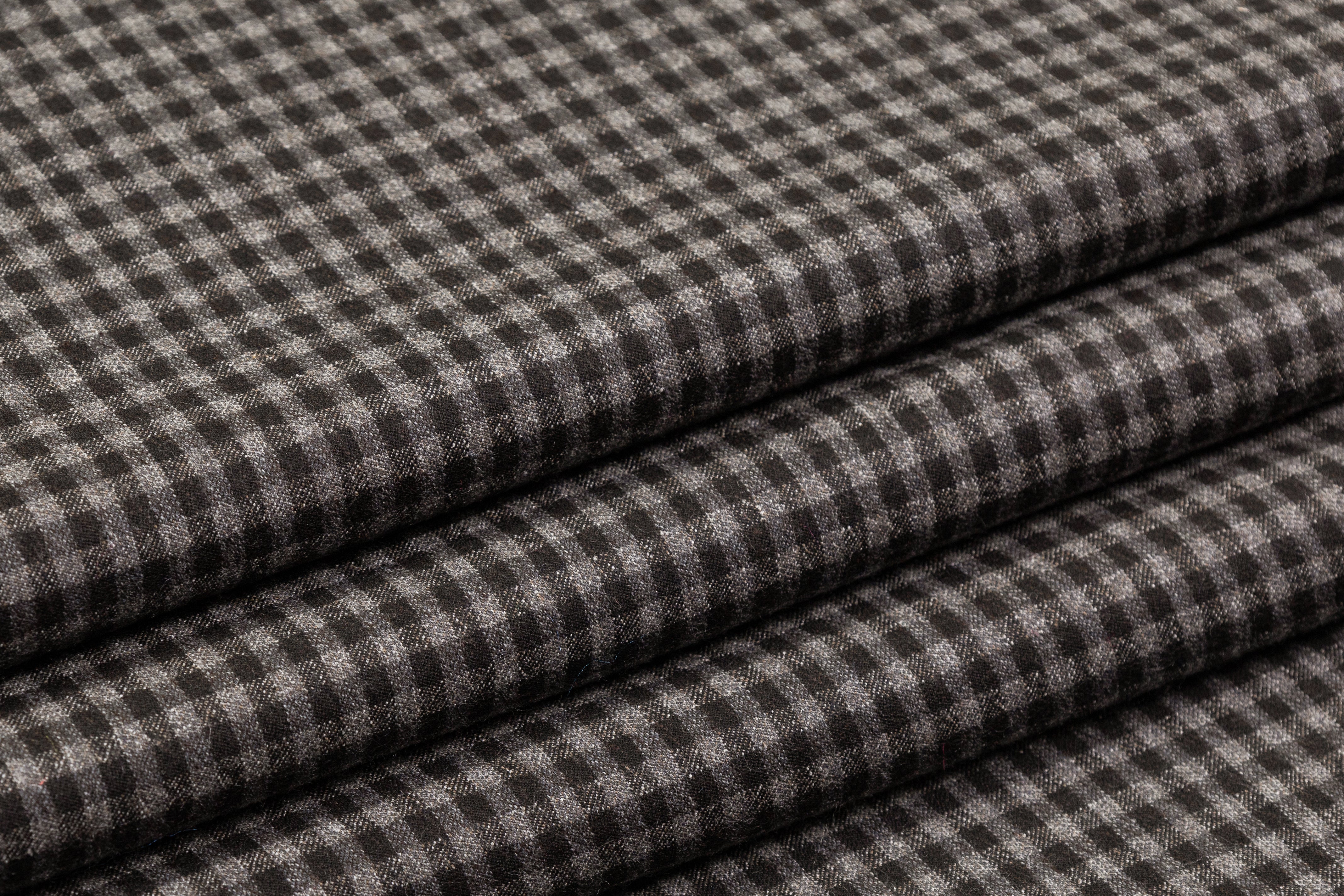 Gingham Checked Italian Wool Suiting - Gray / Dark Brown