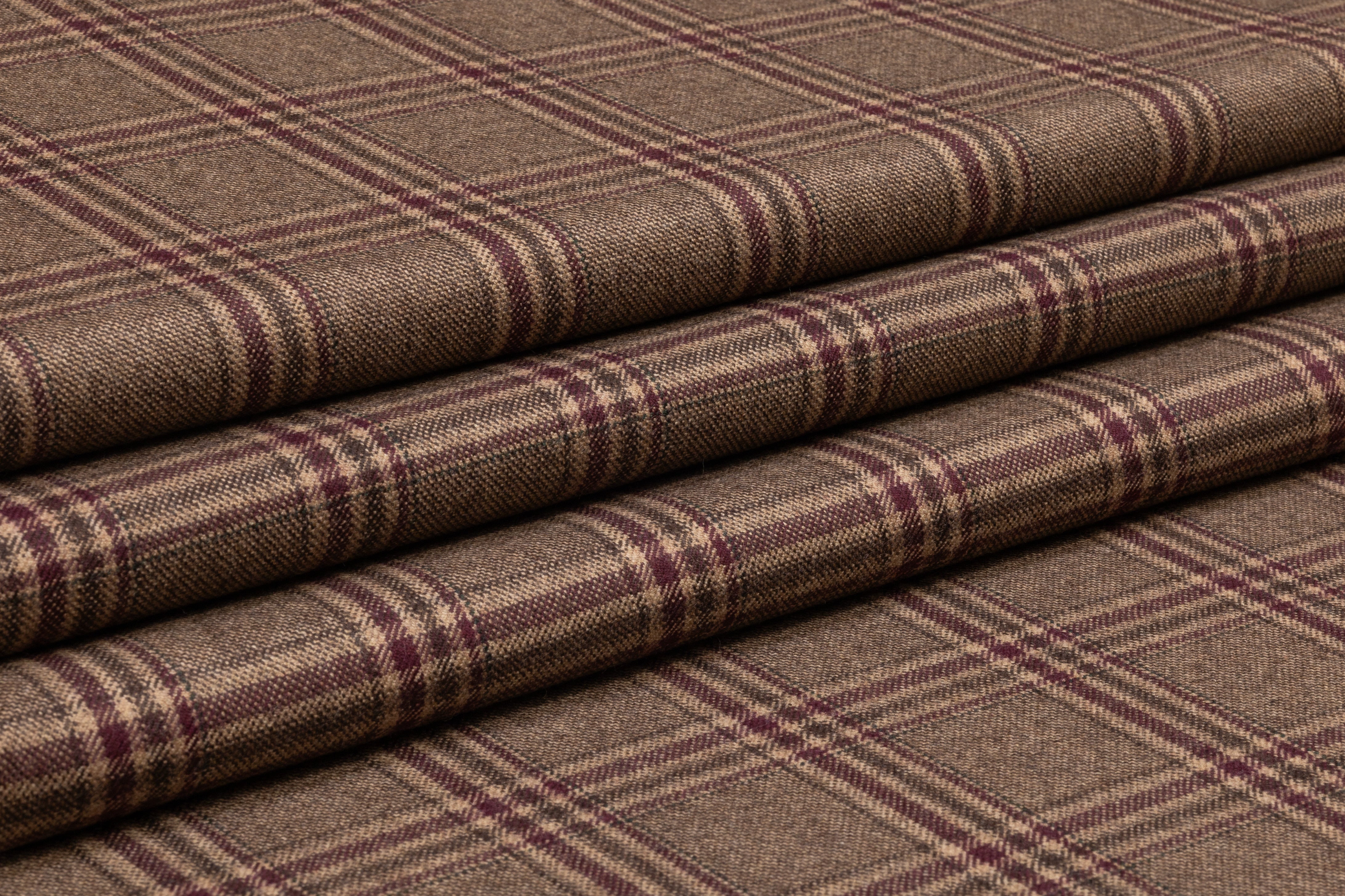 Plaid Italian Wool Suiting - Brown / Burgundy