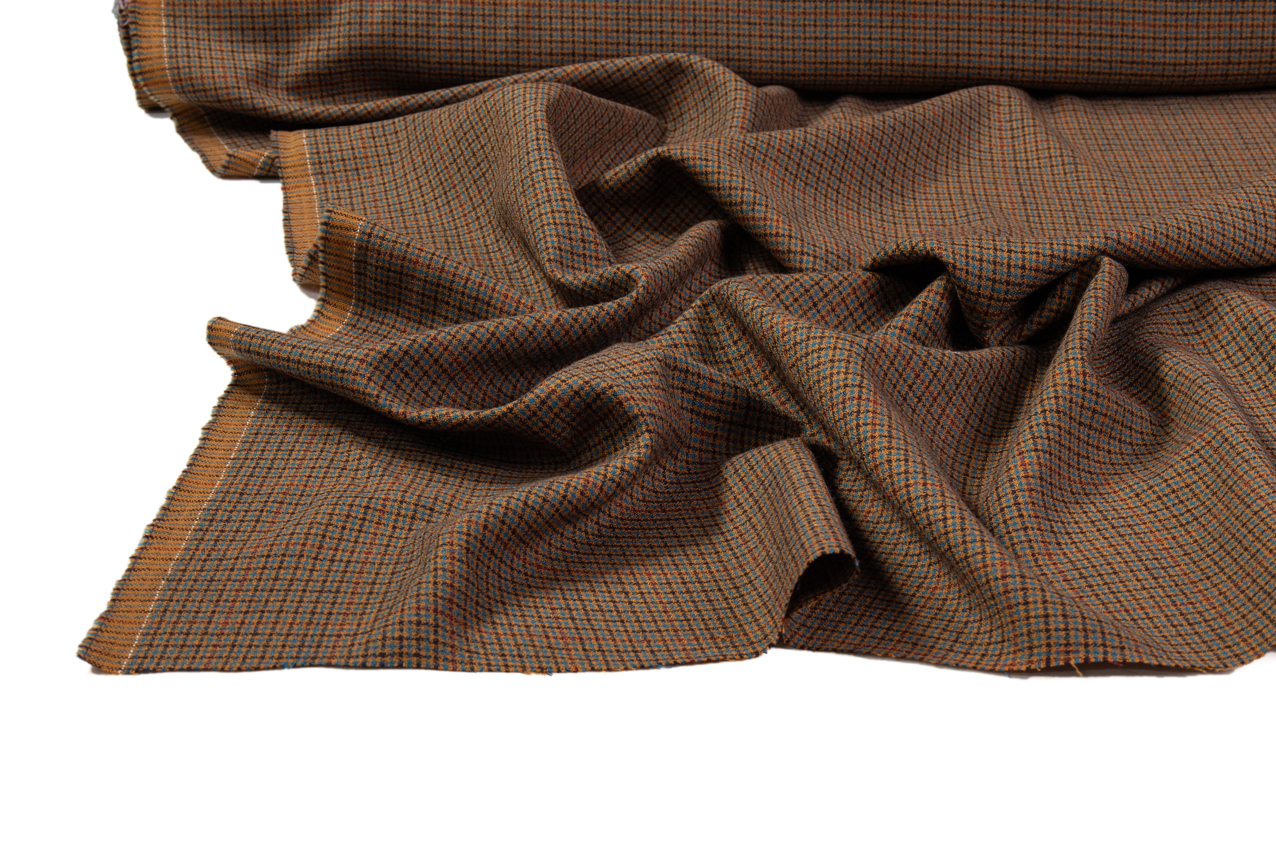 Ferla - Checked Italian Wool Suiting - Brown / Teal / Burgundy