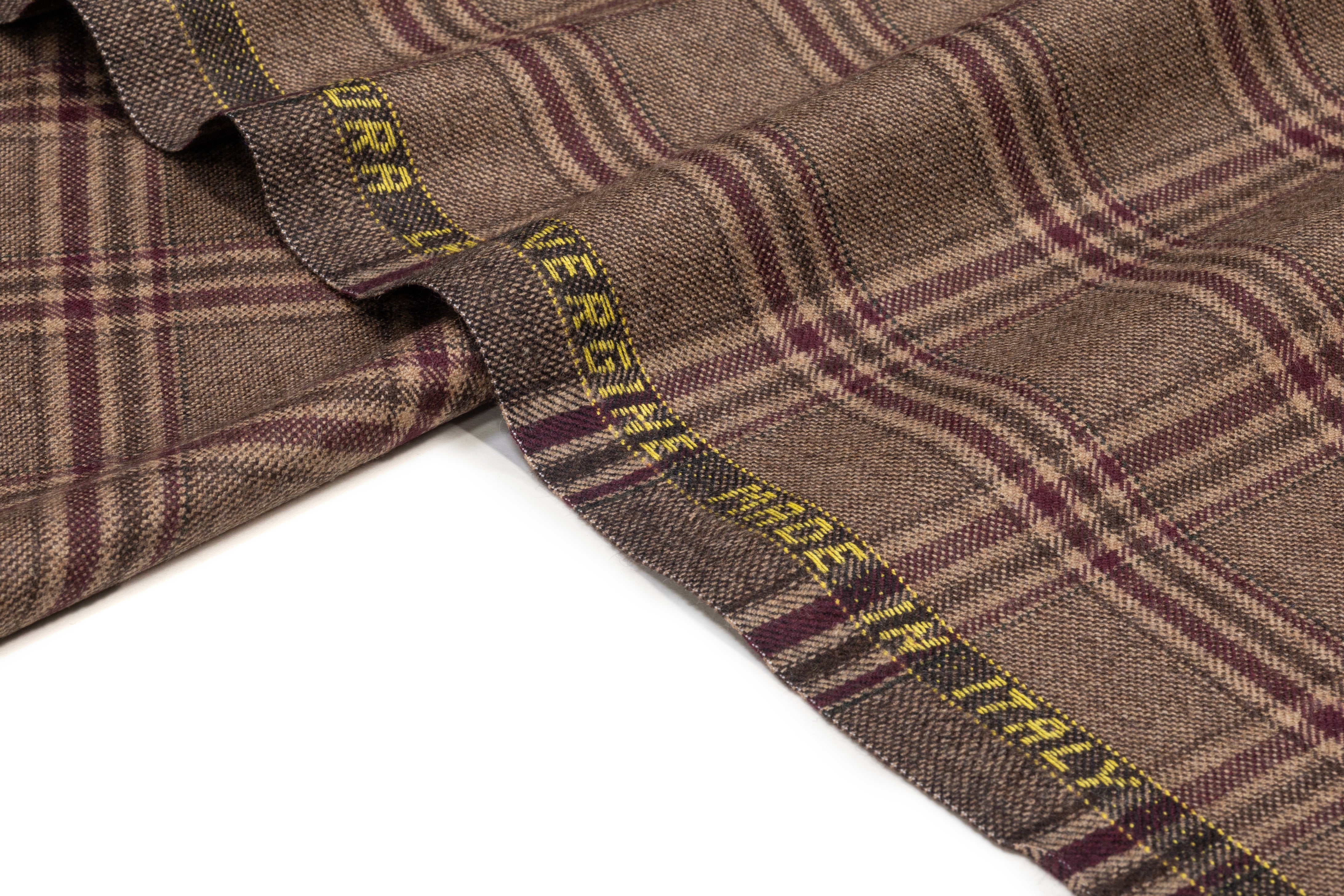 Plaid Italian Wool Suiting - Brown / Burgundy