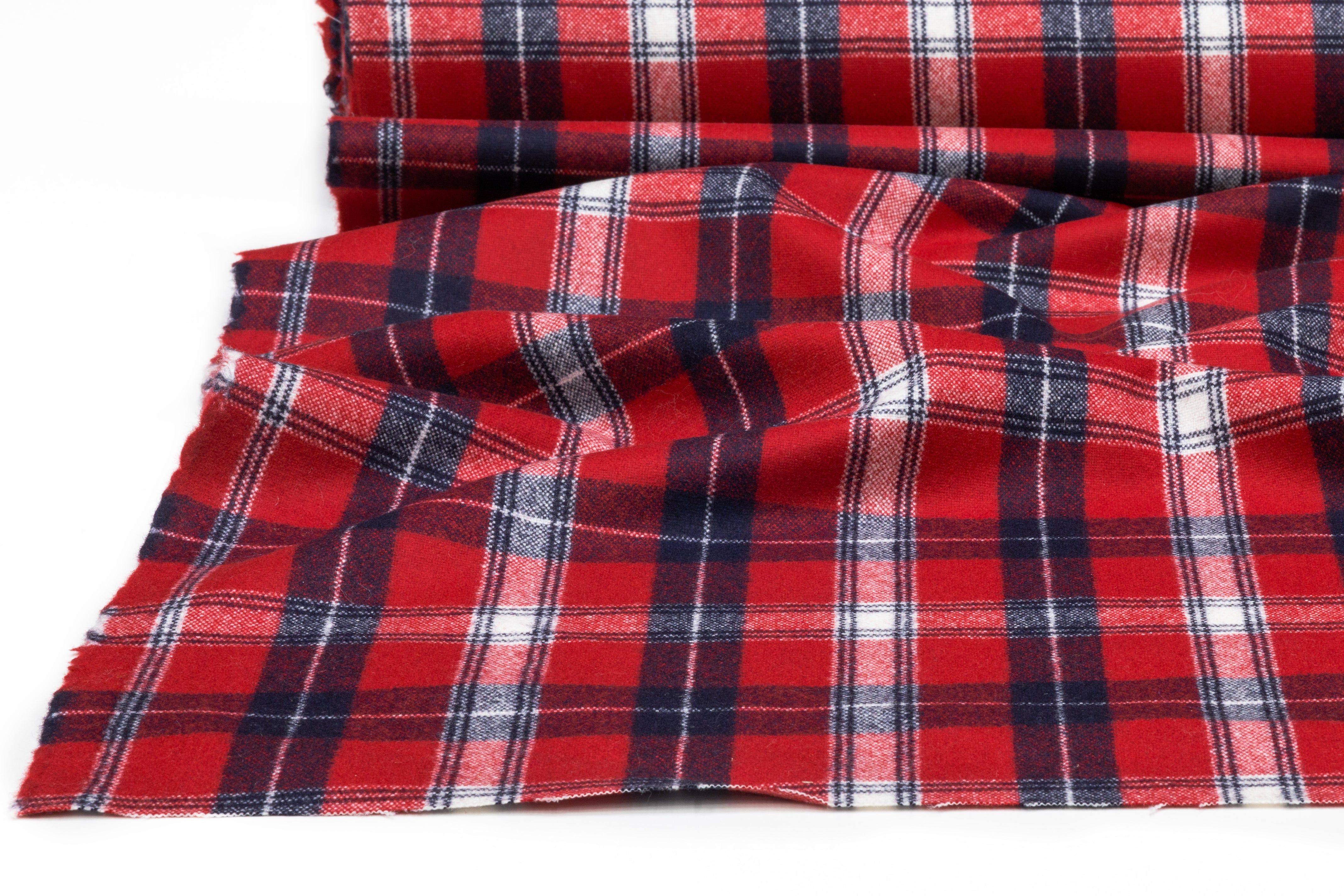 Plaid Italian Wool Suiting - Red / Navy