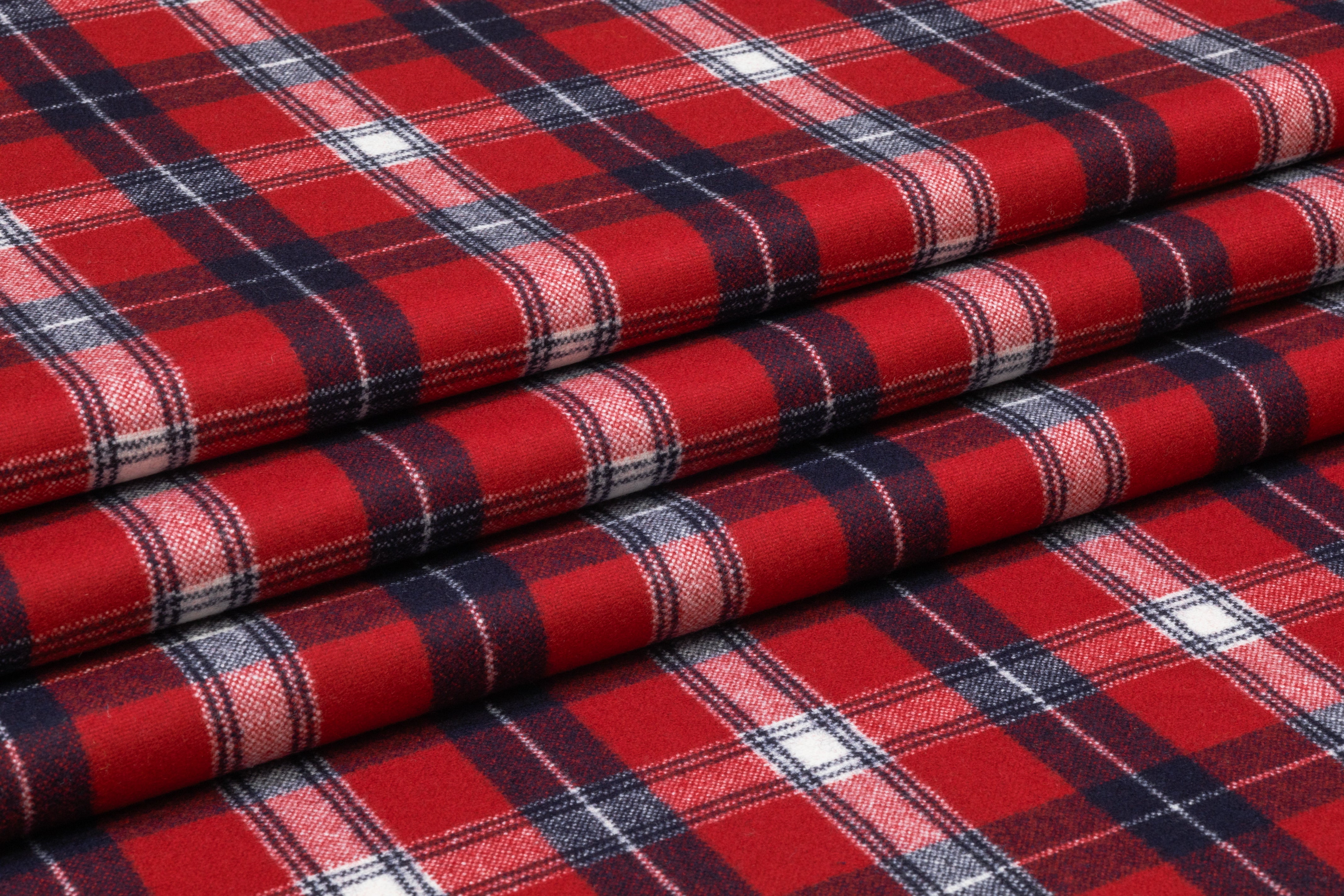 Plaid Italian Wool Suiting - Red / Navy