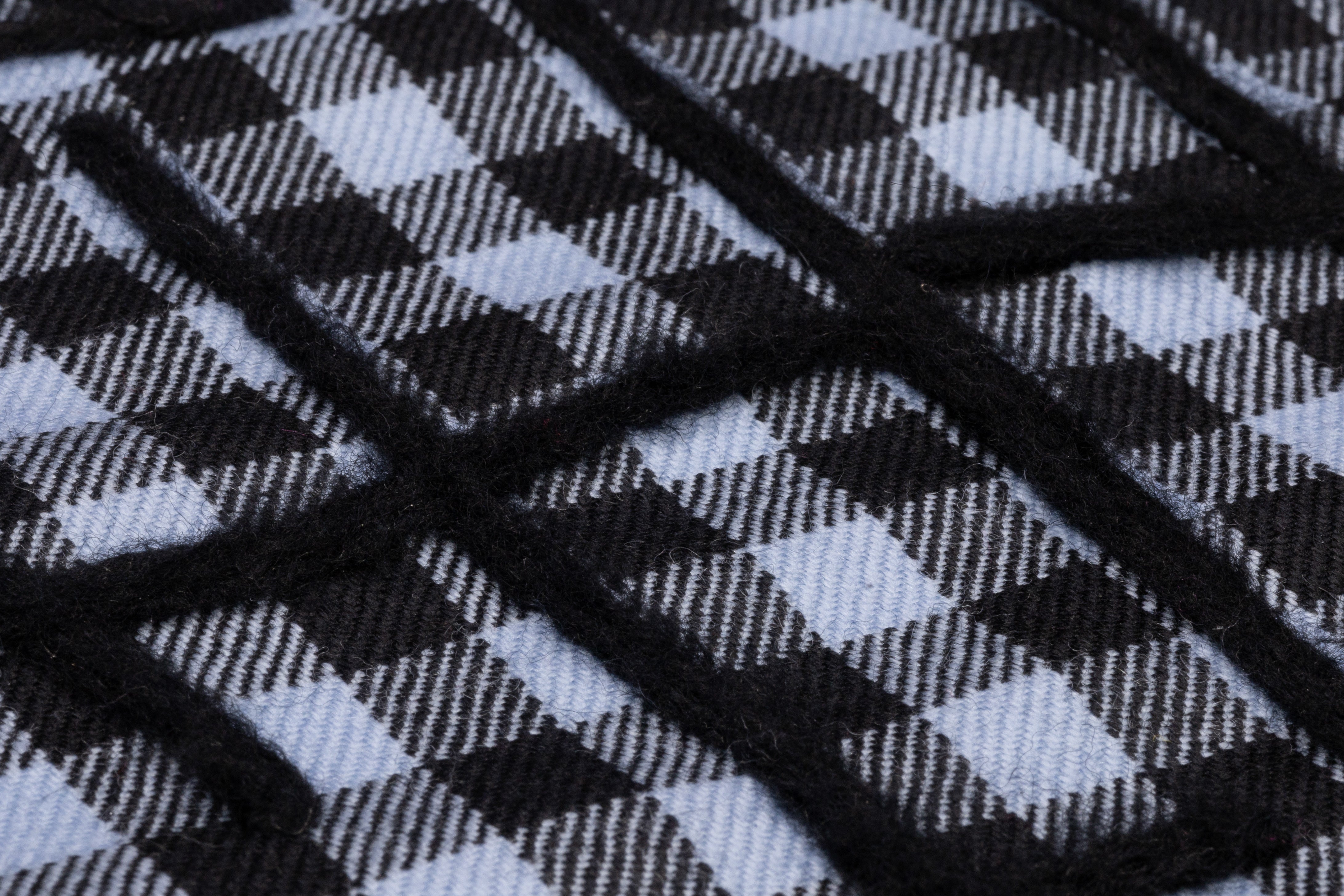 Abstract Embroidered Checked Italian Wool - Black / Blue