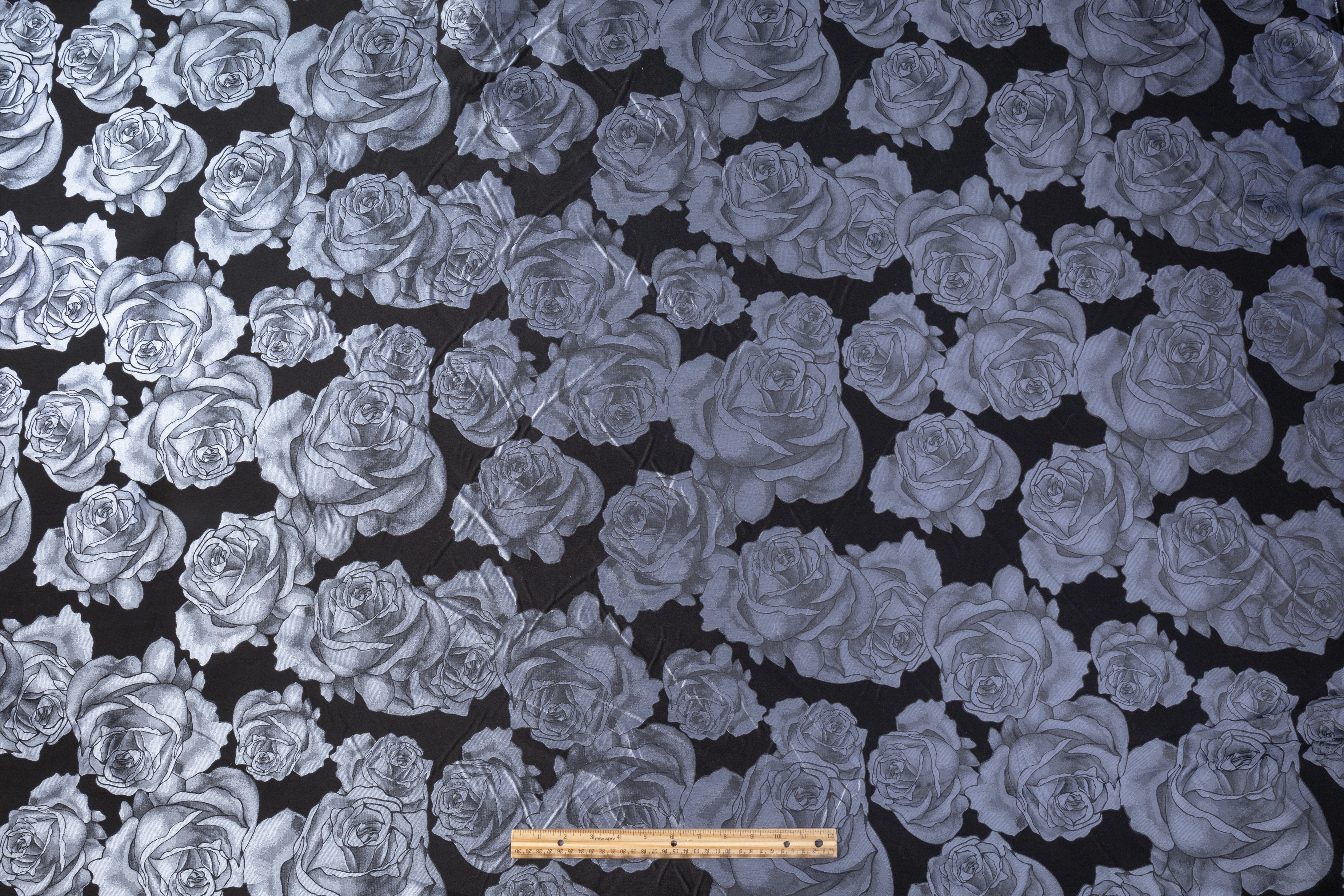 Rose Floral Brocade - Gray / Black