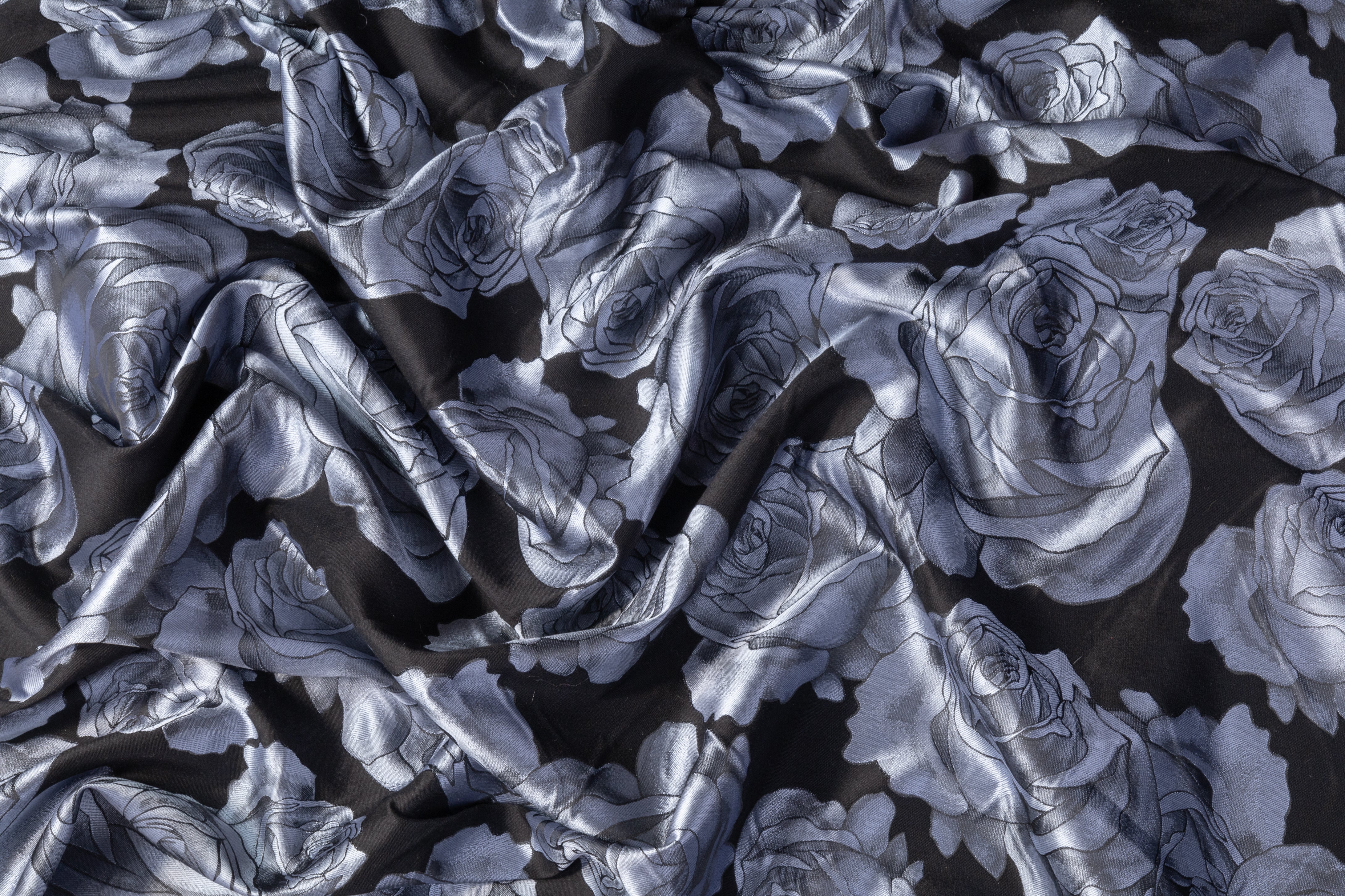 Rose Floral Brocade - Gray / Black