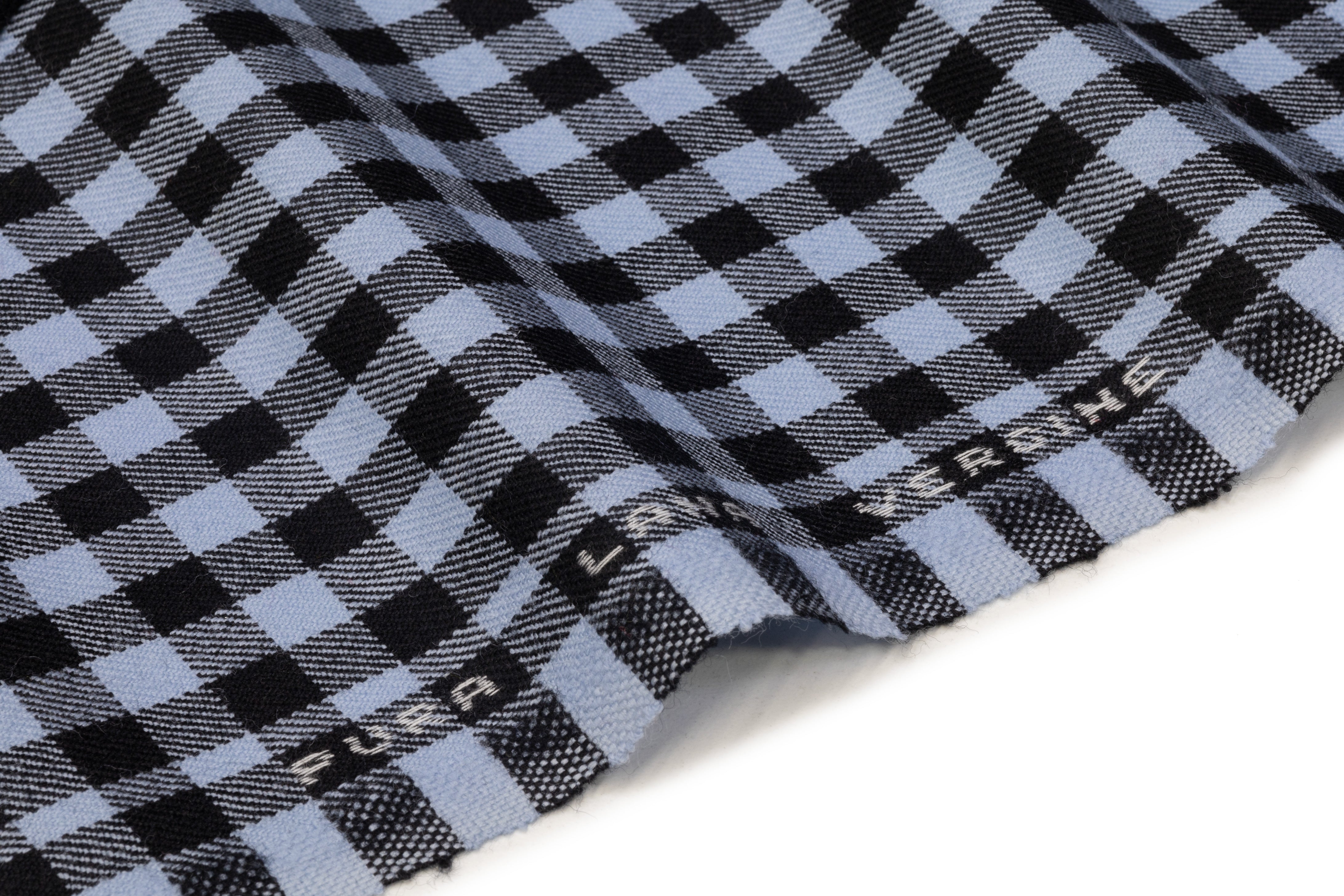 Abstract Embroidered Checked Italian Wool - Black / Blue