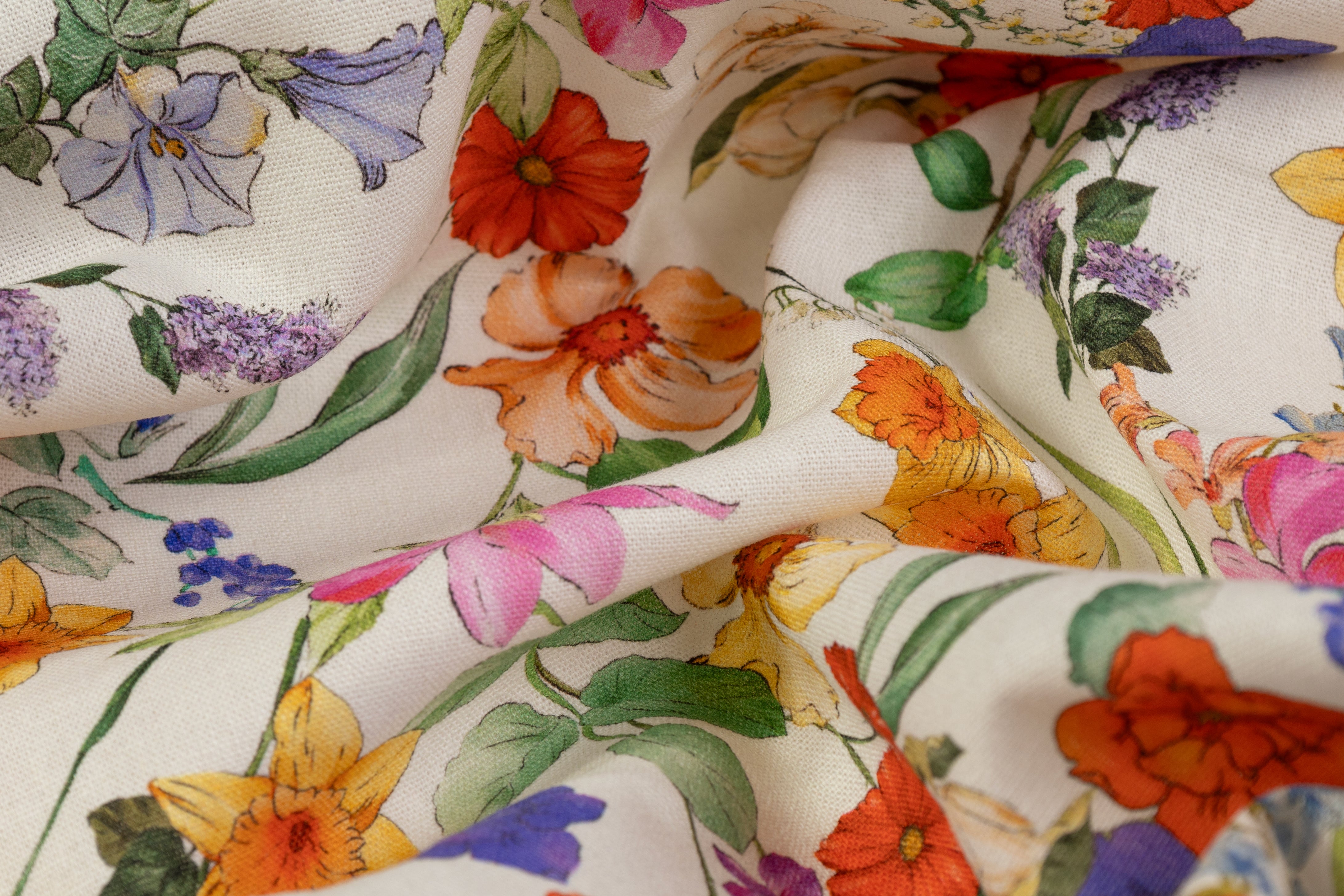 Floral Italian Linen Viscose Blend - Multicolor